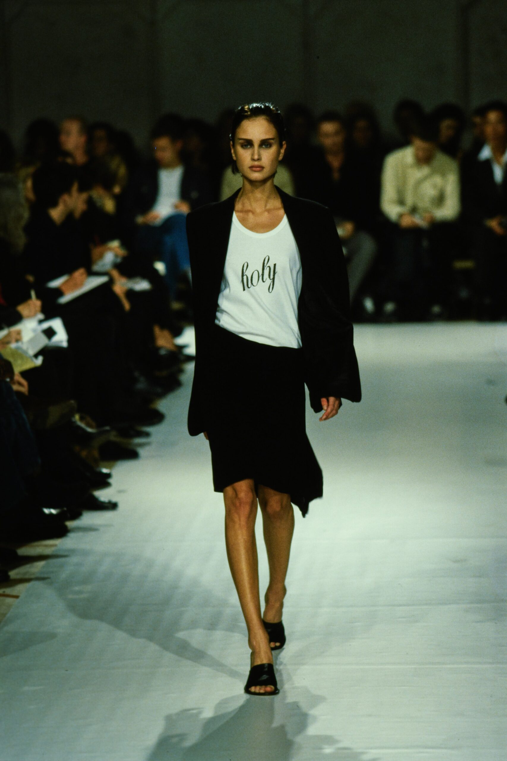 white fitted blouse and black skirt