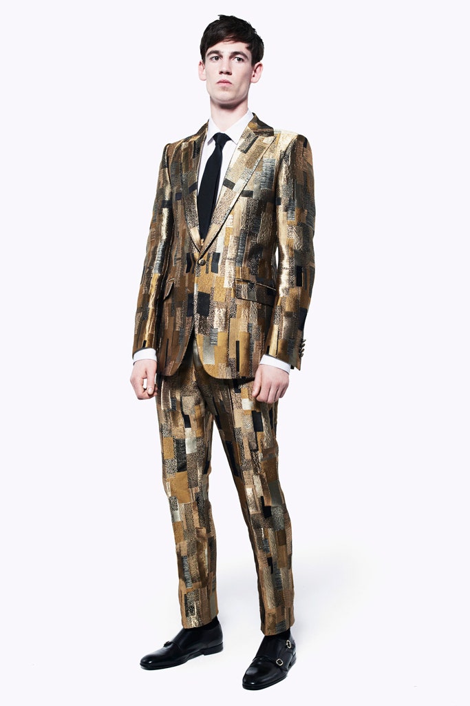 gold metallic tailored suit