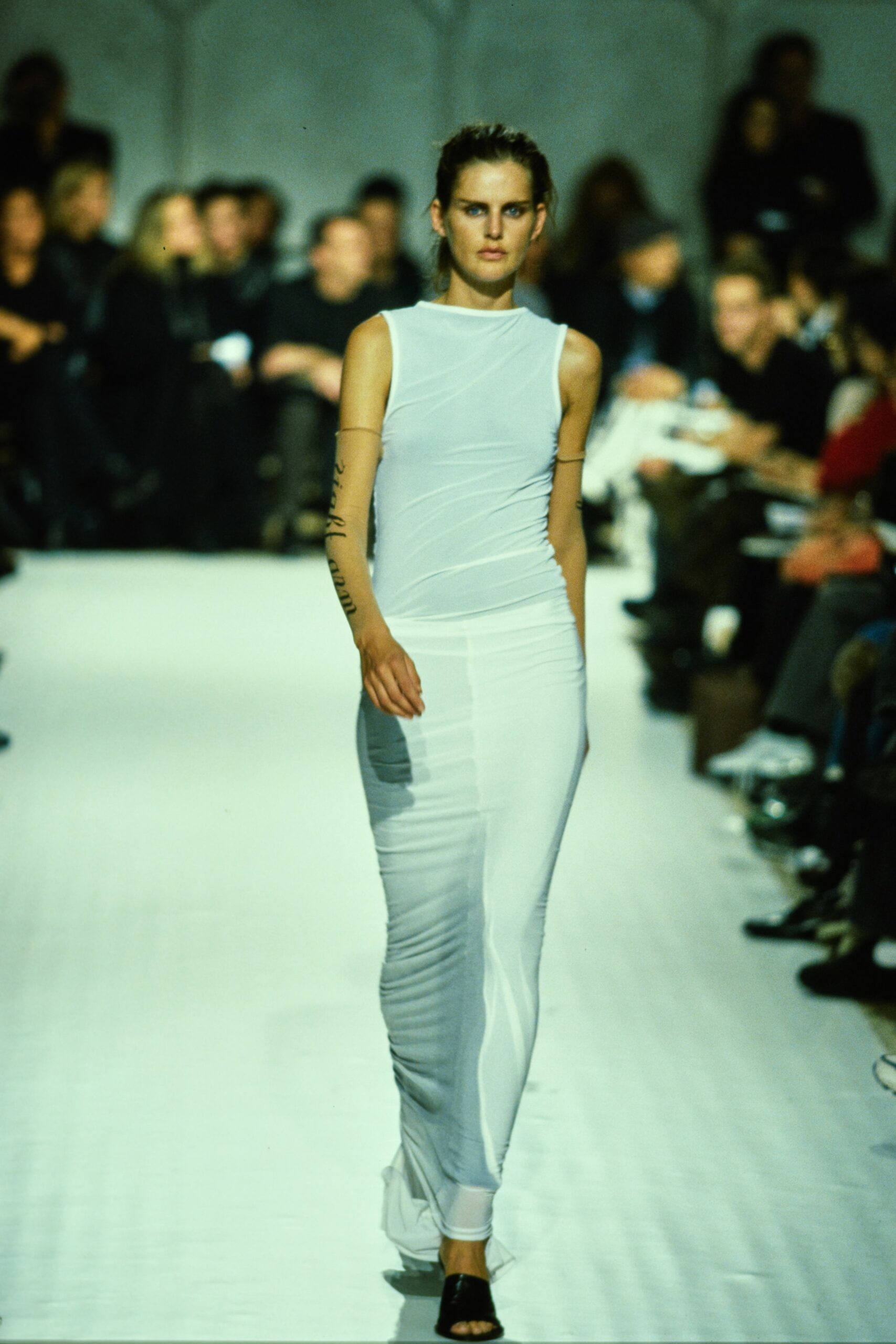 fitted white sleeveless dress