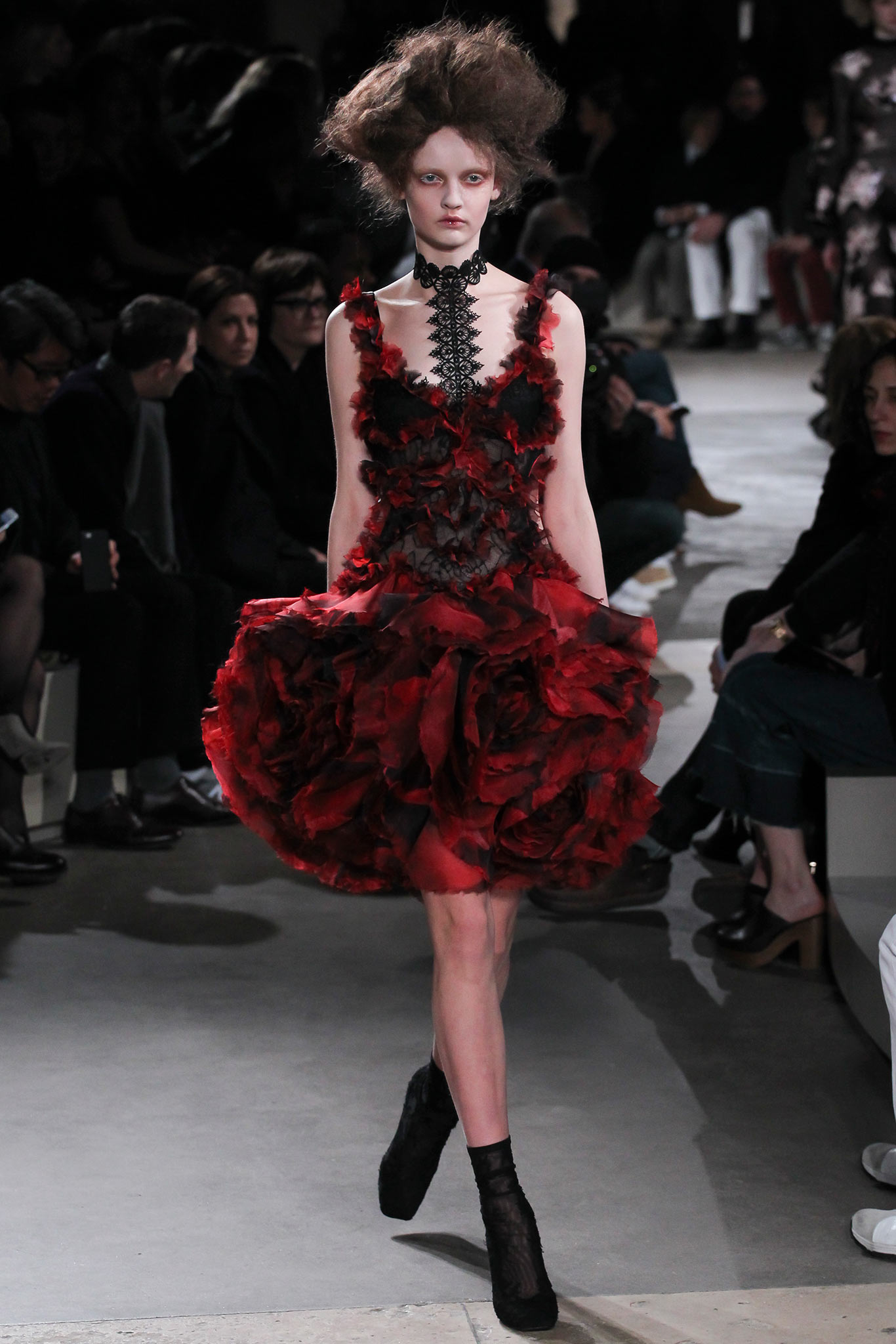 red ruffled mini dress