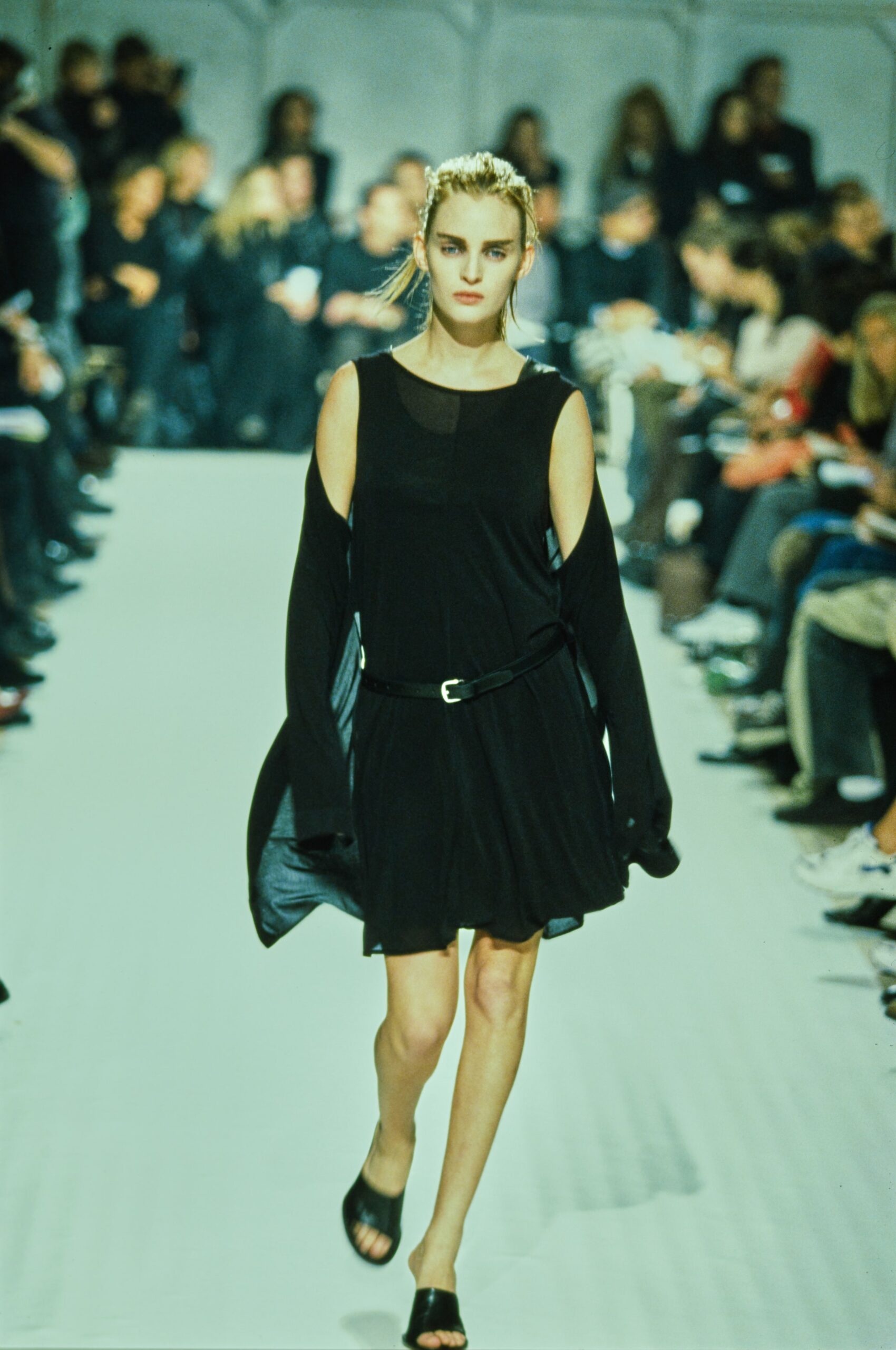 black mini dress with oversized jacket