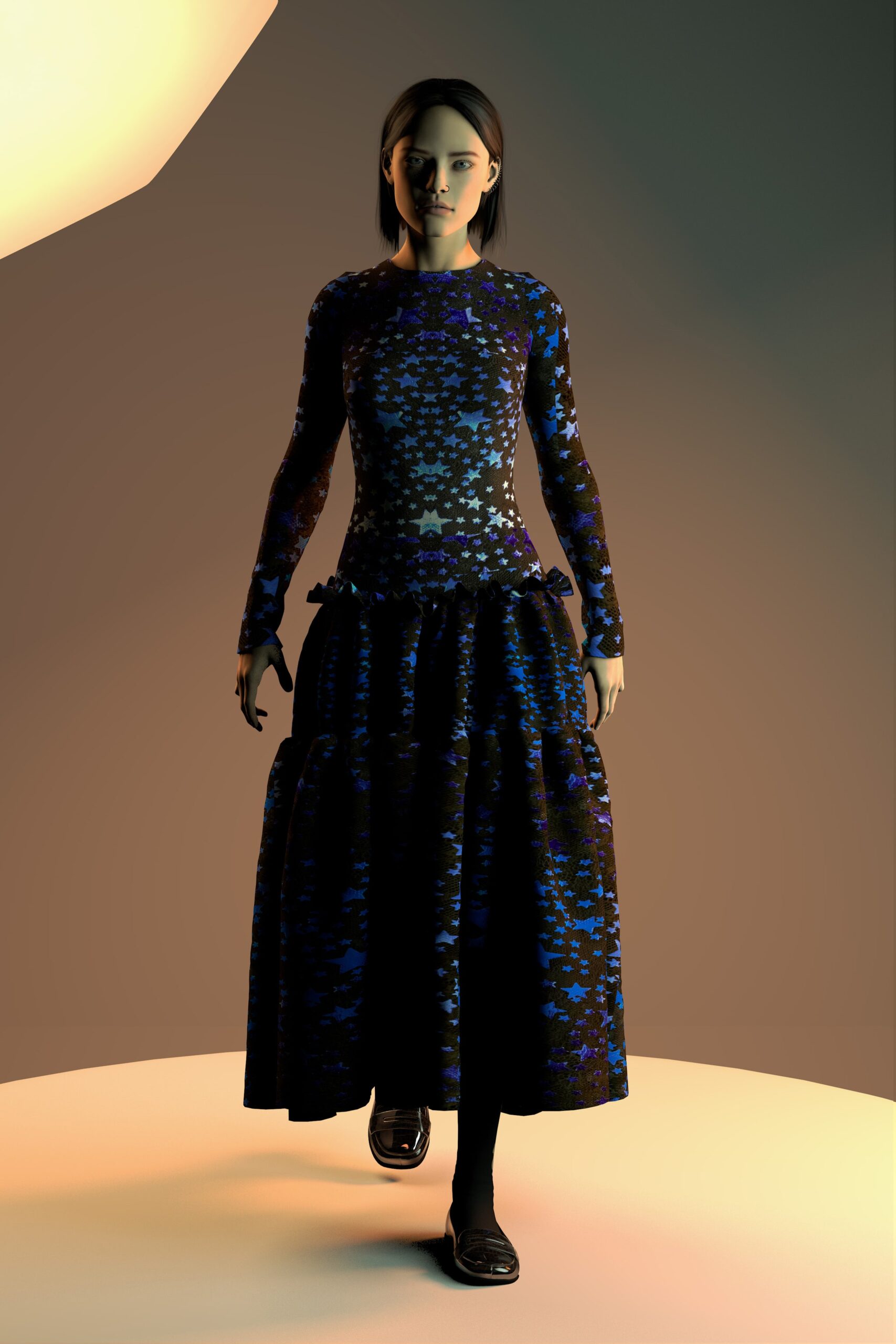 blue black pleated maxi dress