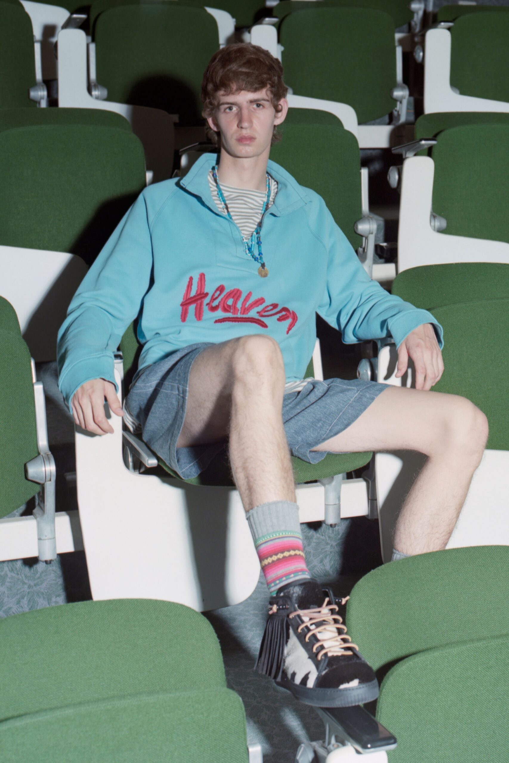 blue cotton long-sleeve collared relaxed printed hoodie