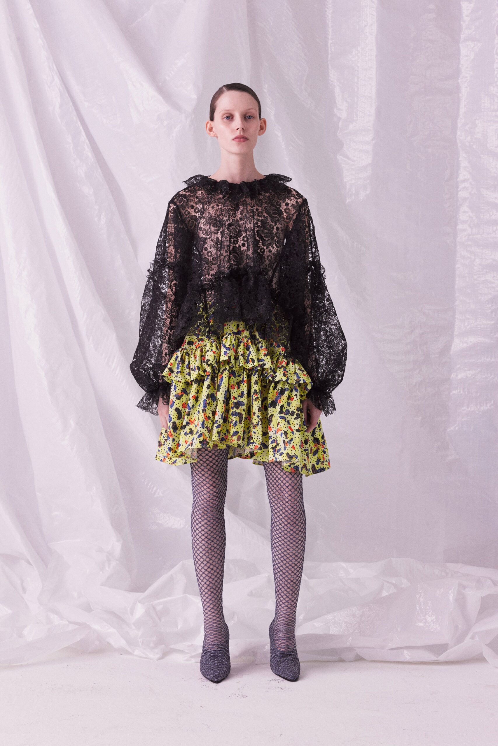 black lace blouse with tiered skirt