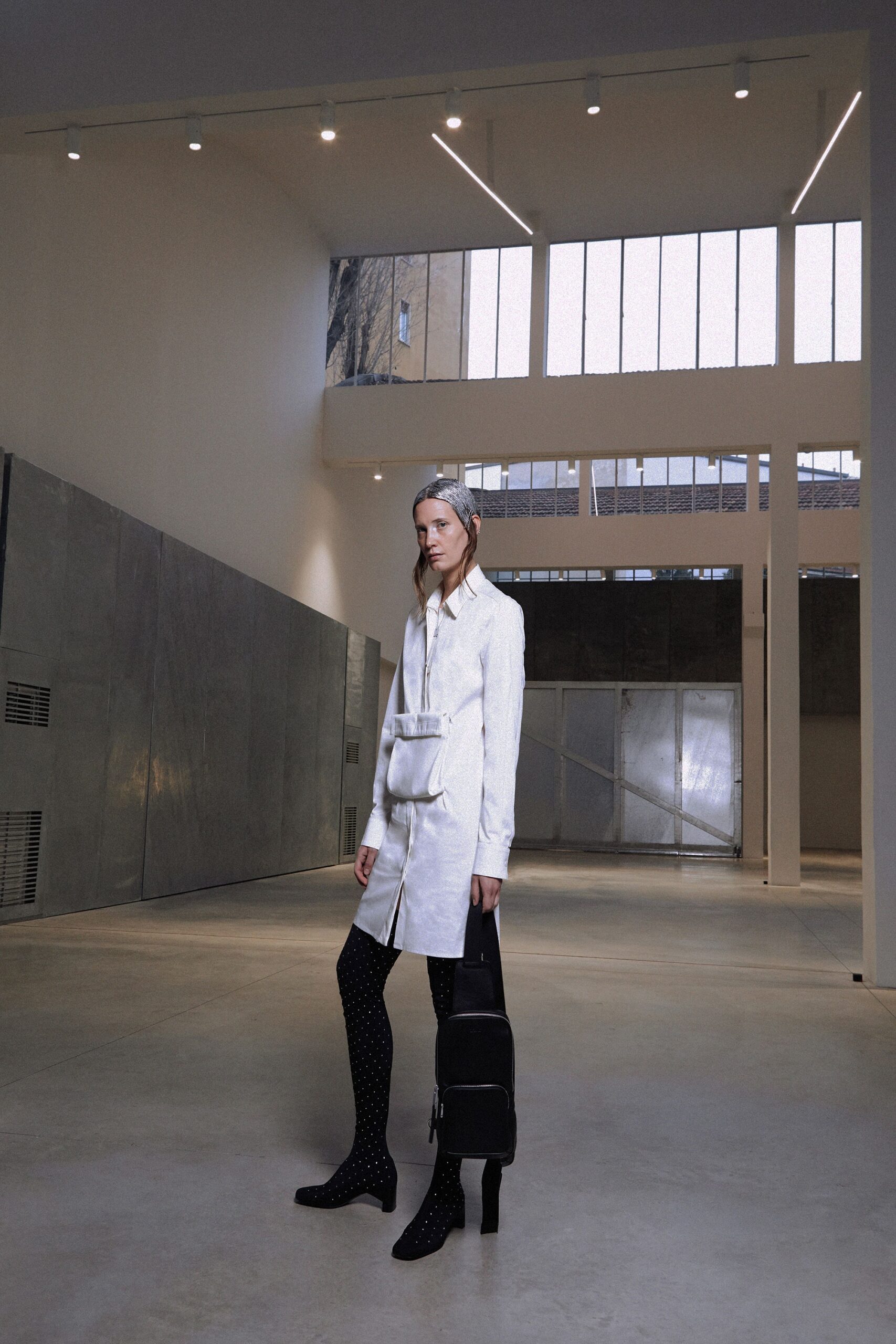 white collared midi dress