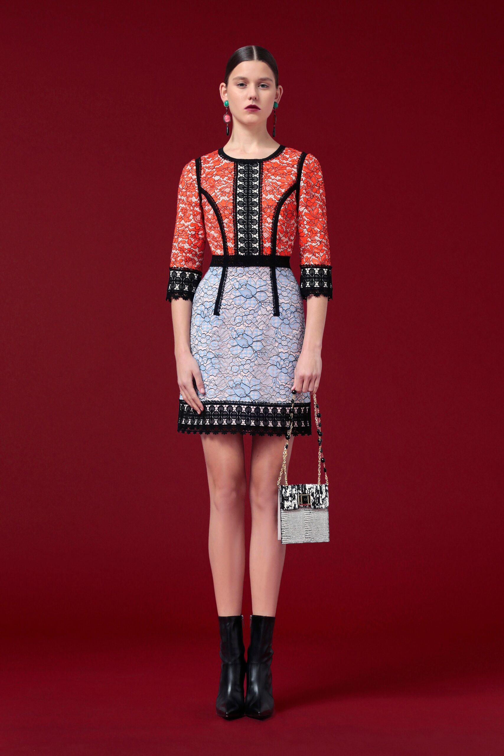 red and blue lace mini dress