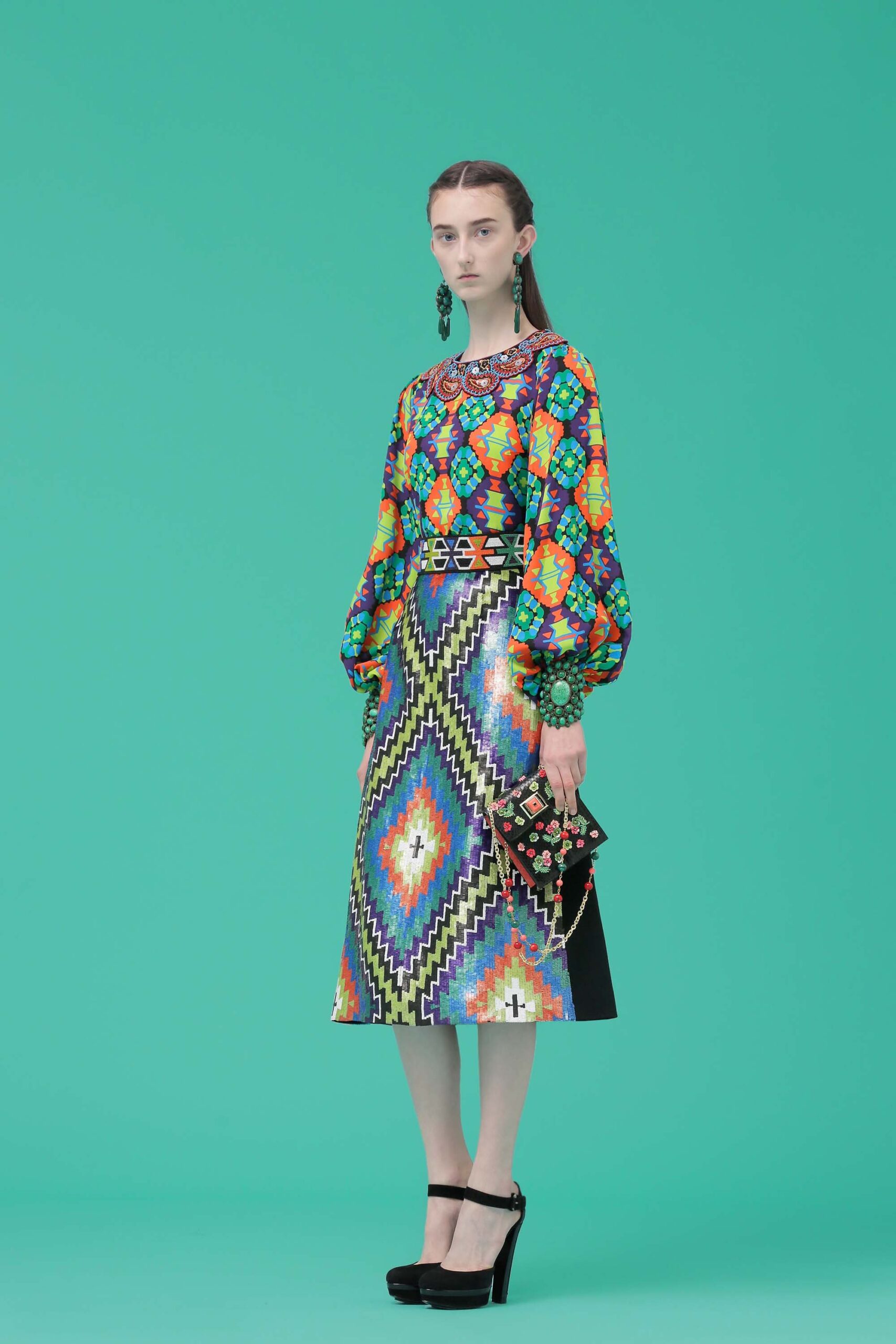 multi-colored printed midi dress