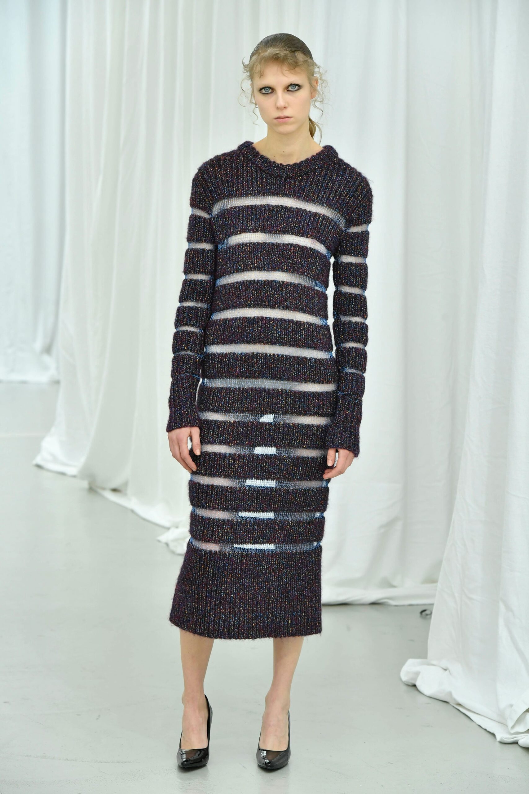 striped hooded midi dress