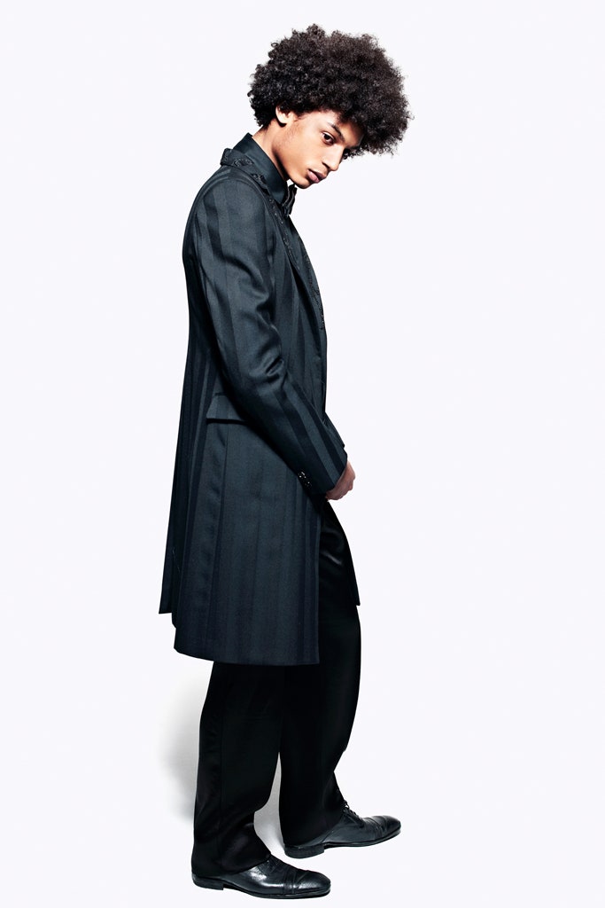black fitted coat and pants