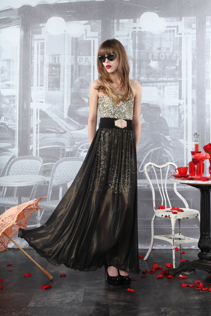 black and gold sequin gown