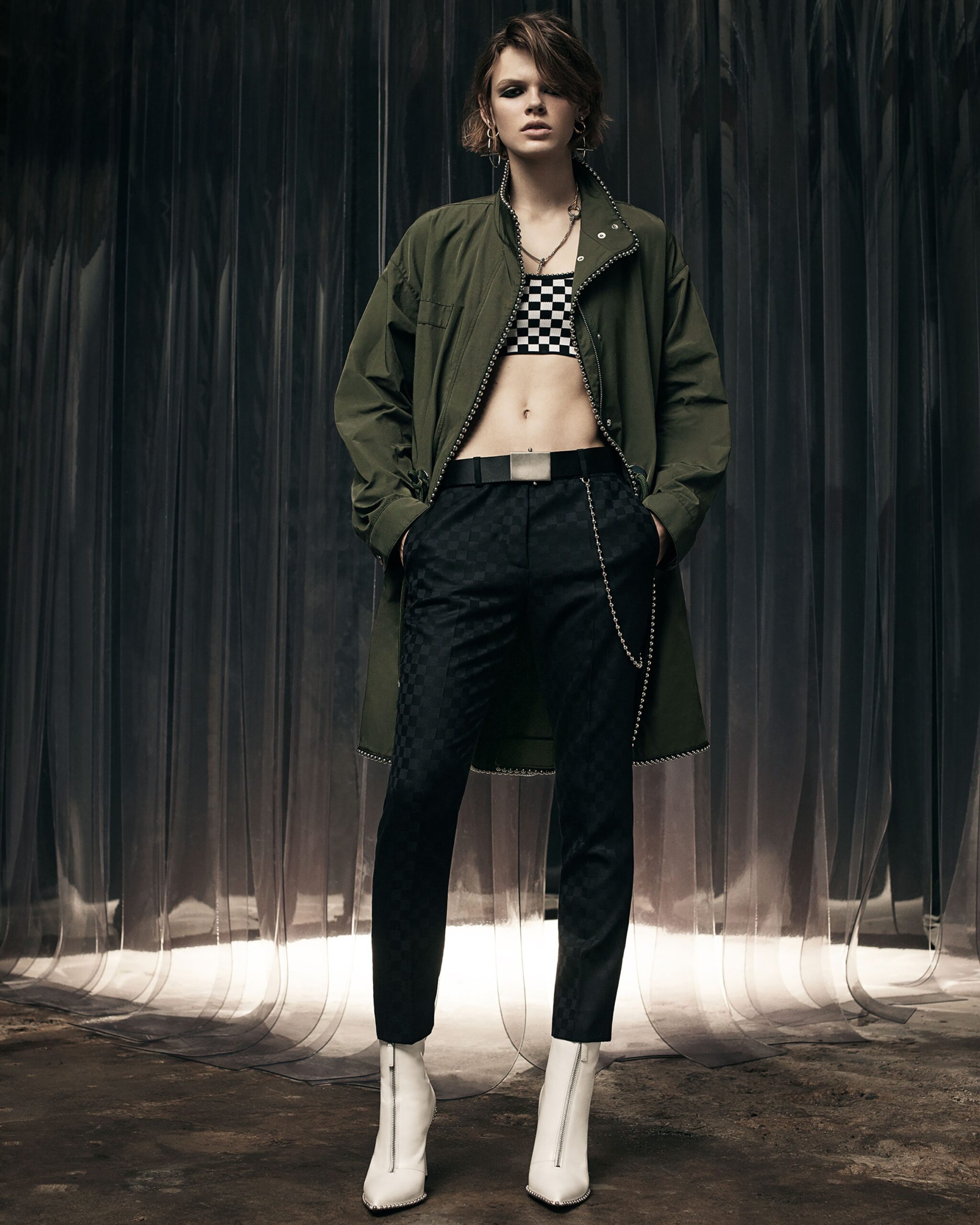 green relaxed jacket with black top