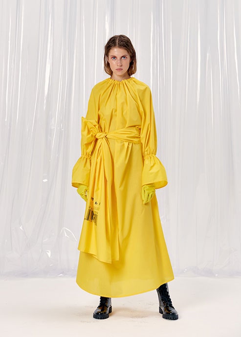 yellow cotton long-sleeve dress