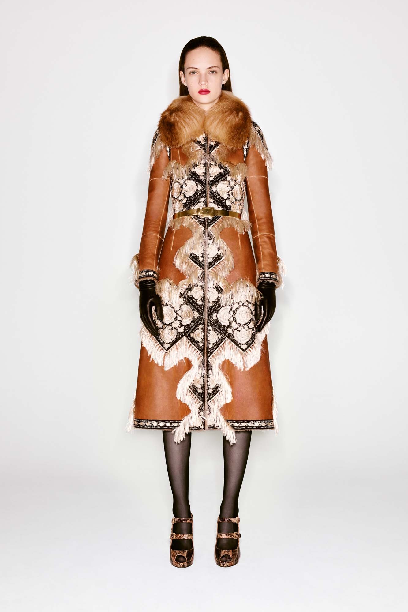 brown leather embroidered coat