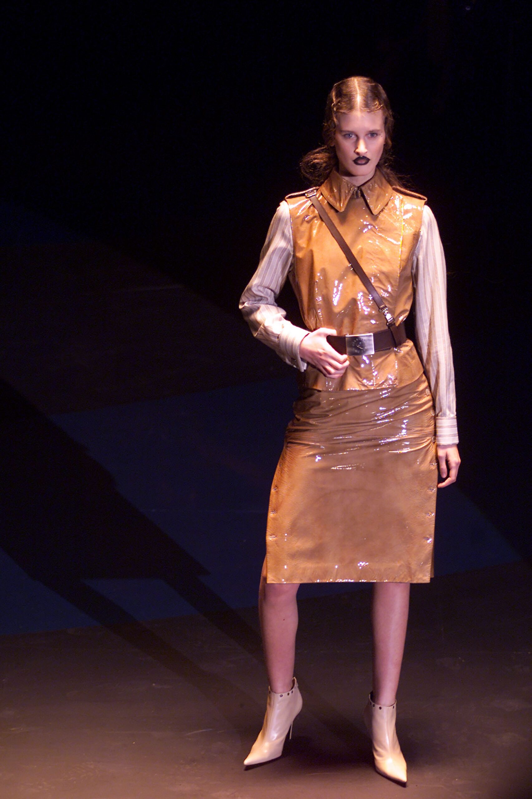 brown vinyl fitted dress