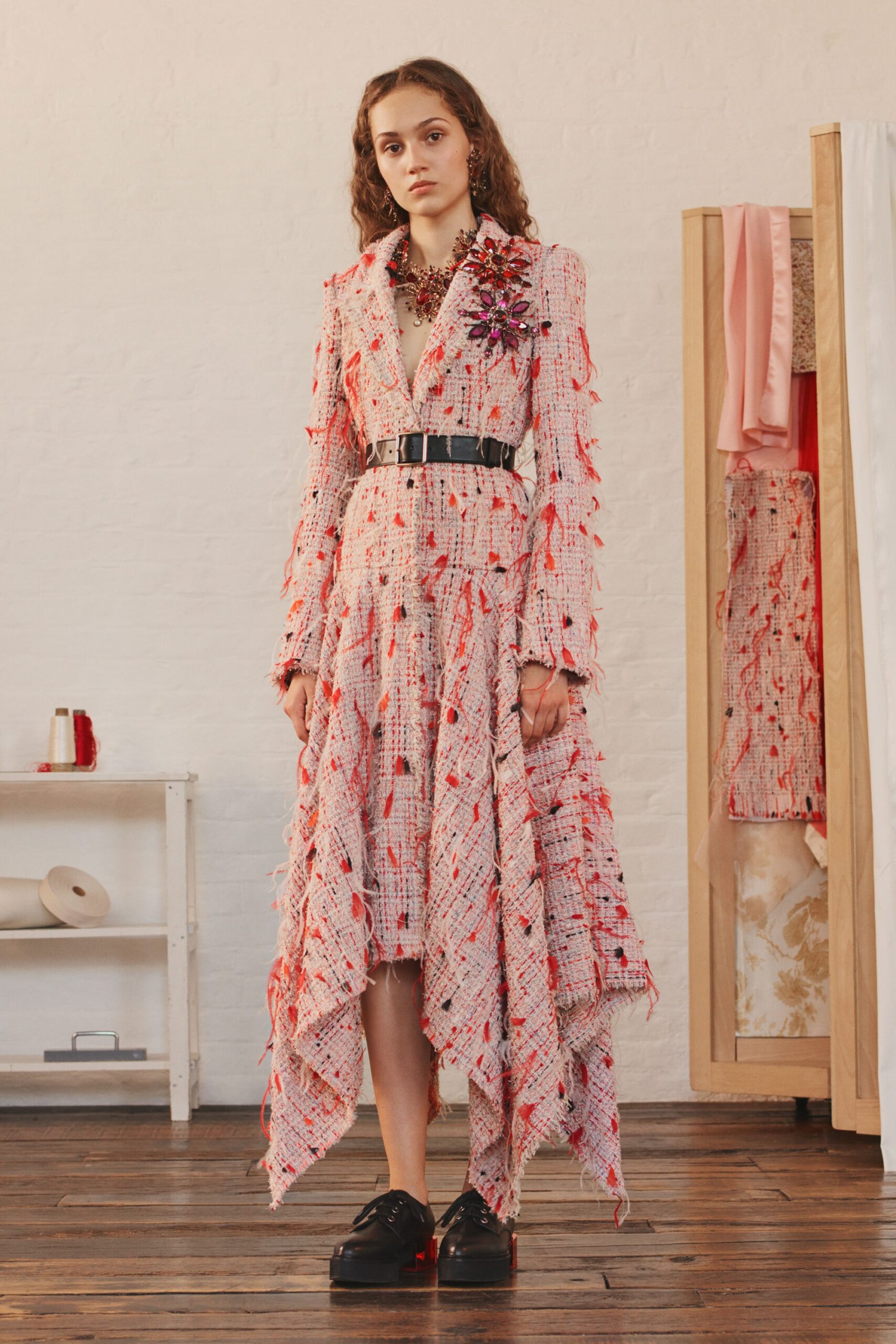 red and white asymmetric dress