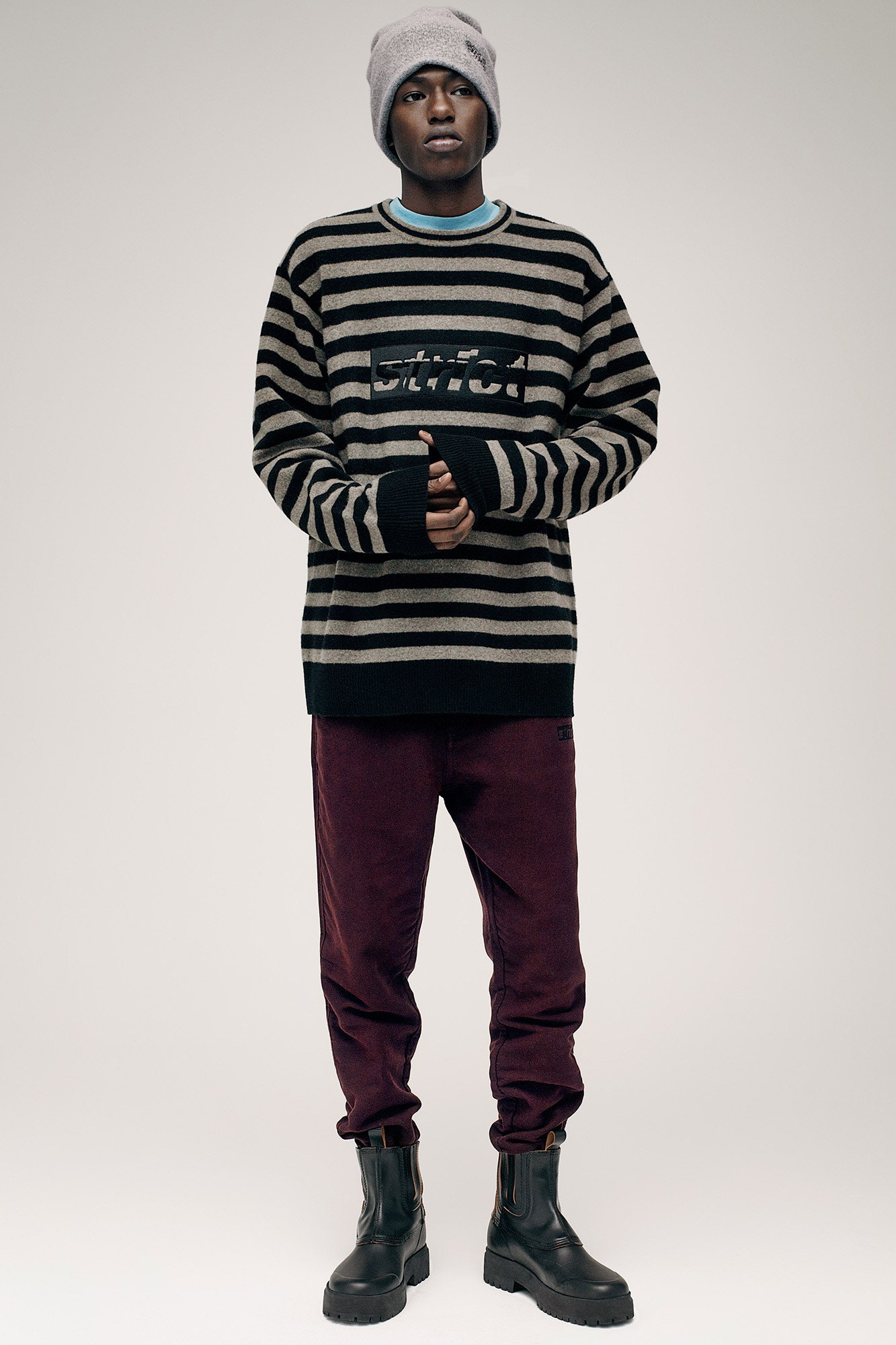 striped sweater with relaxed pants