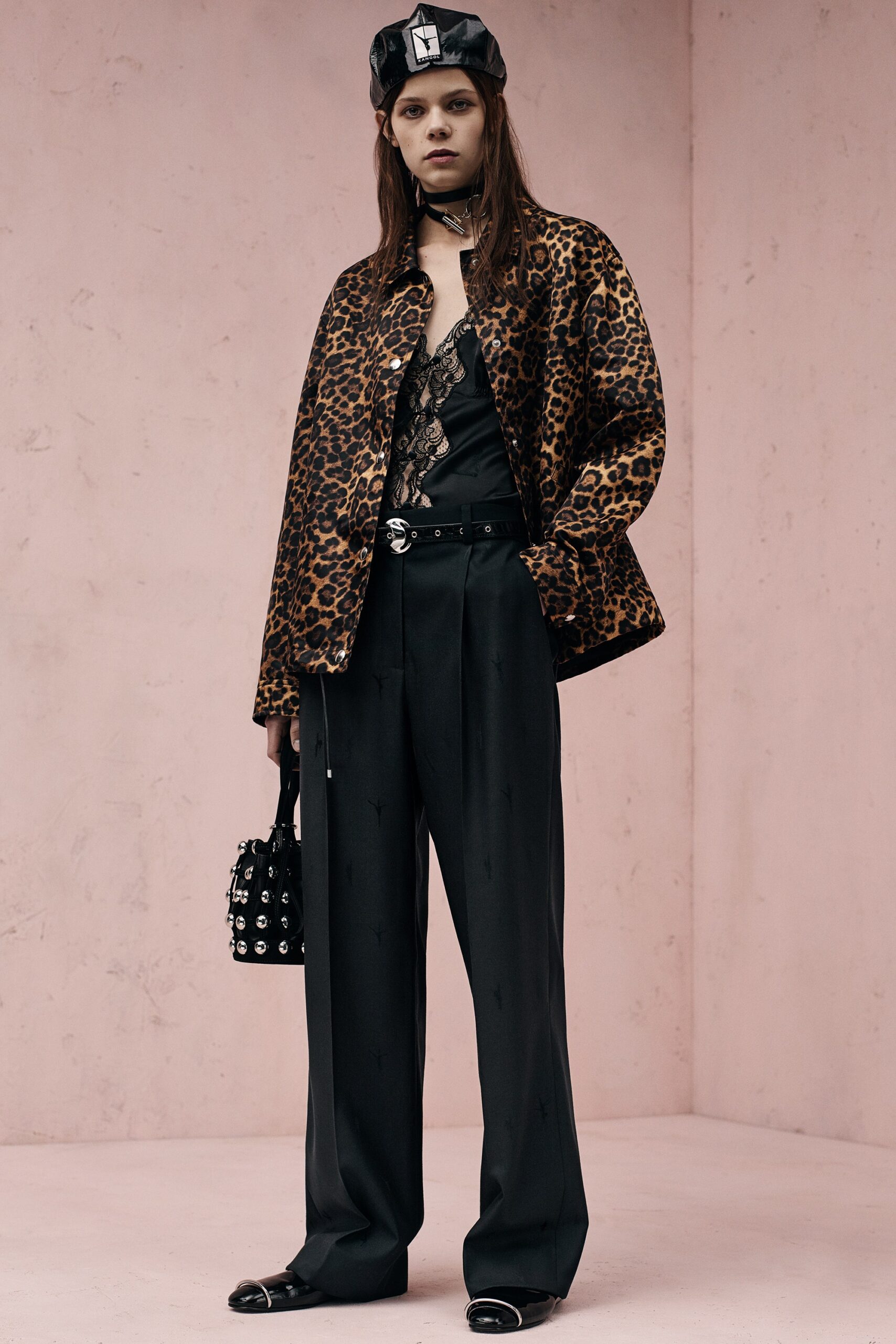 brown silk long-sleeve relaxed animal-print jacket