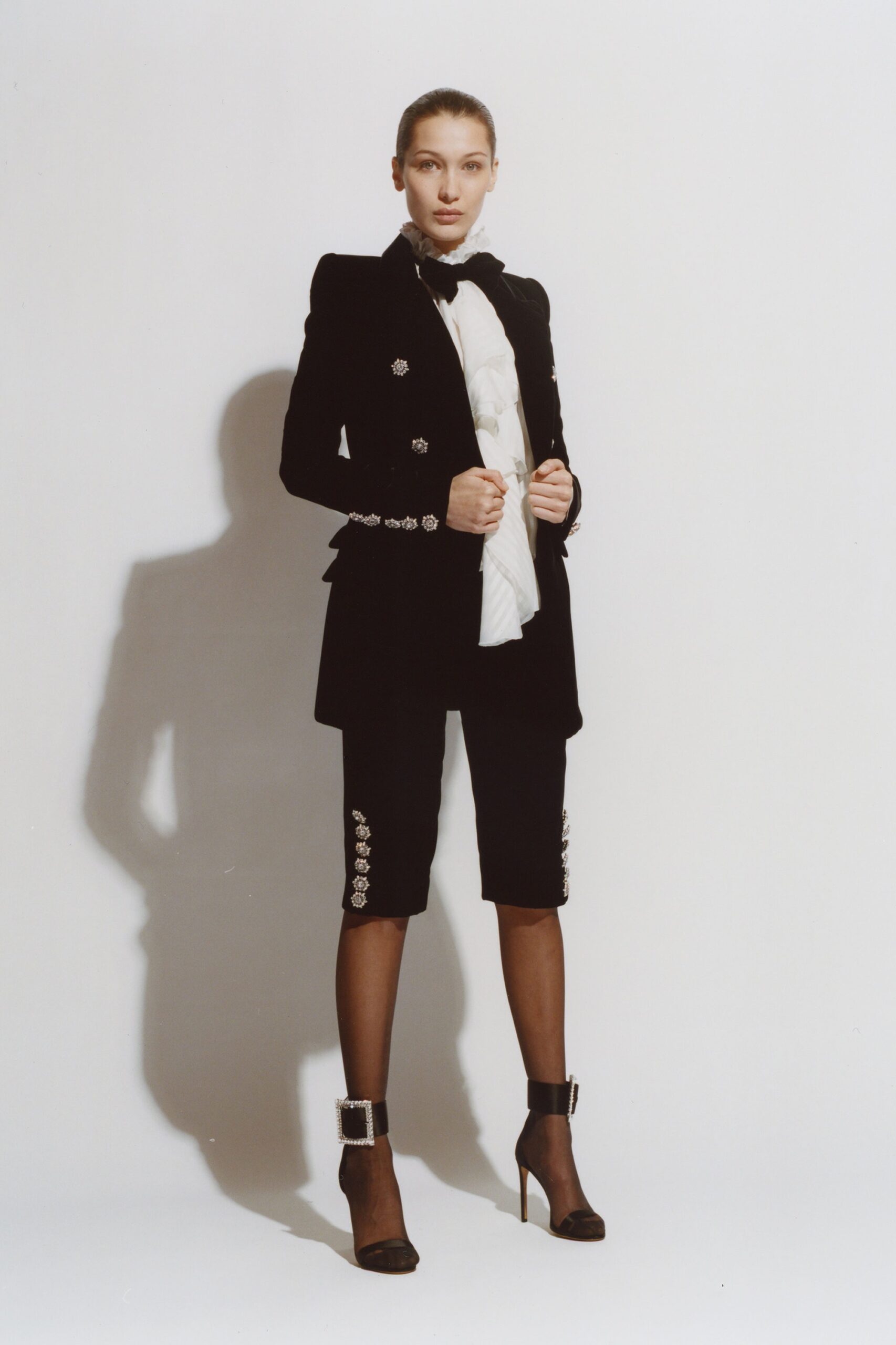 black wool fitted pencil short shorts