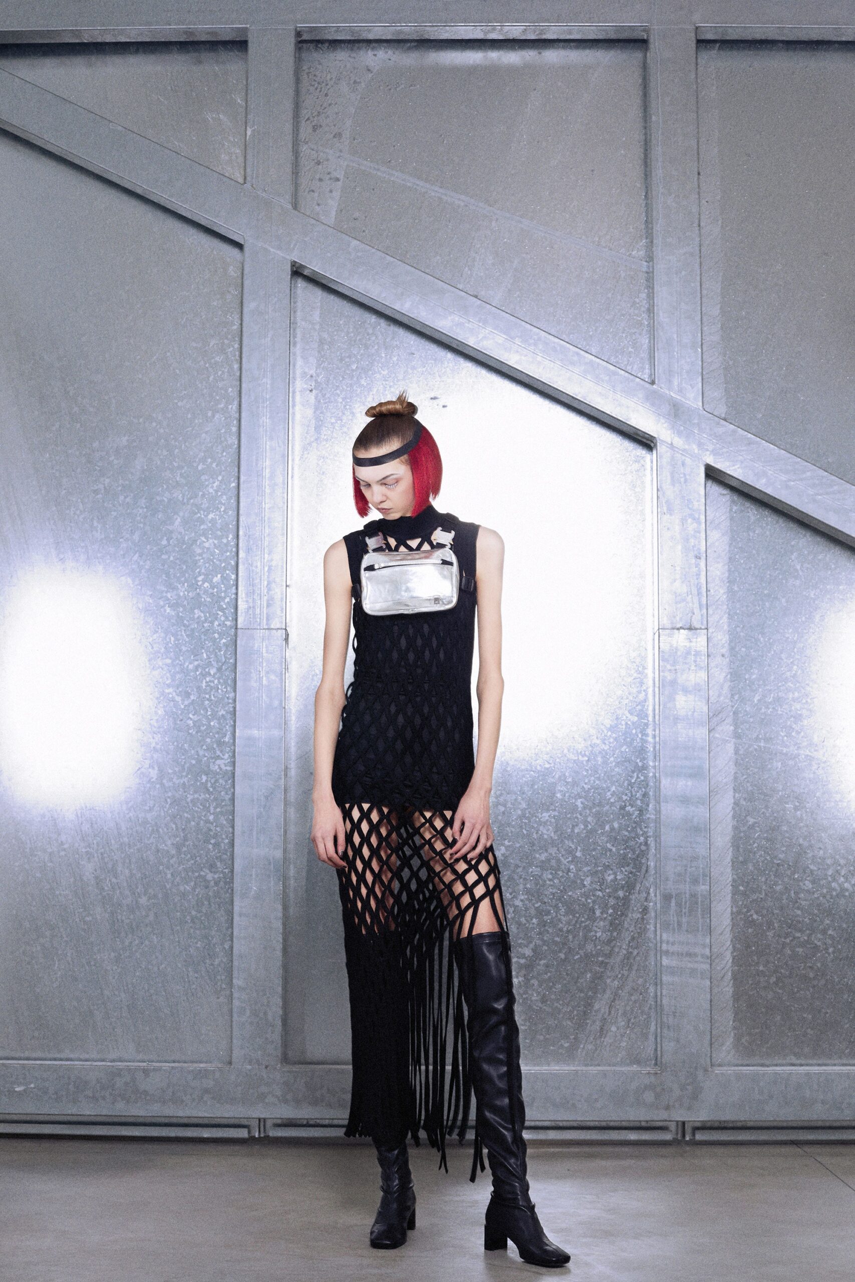 black fitted top and skirt