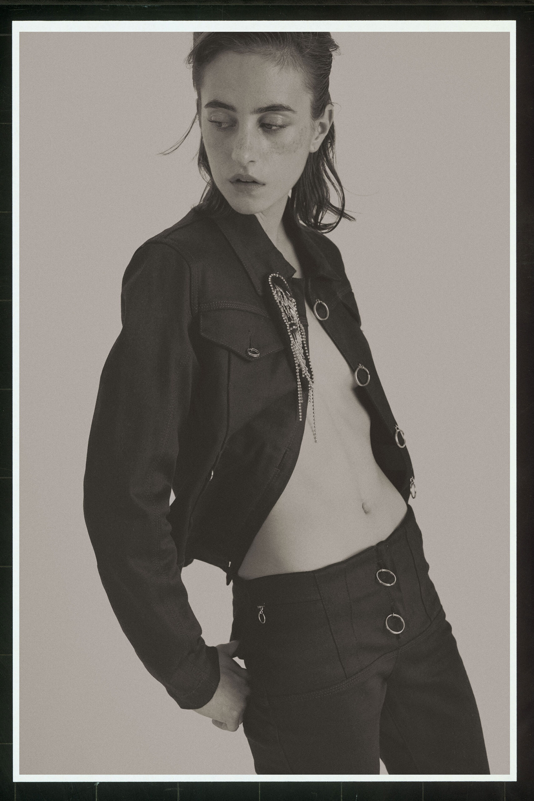 black denim fitted zippered pants