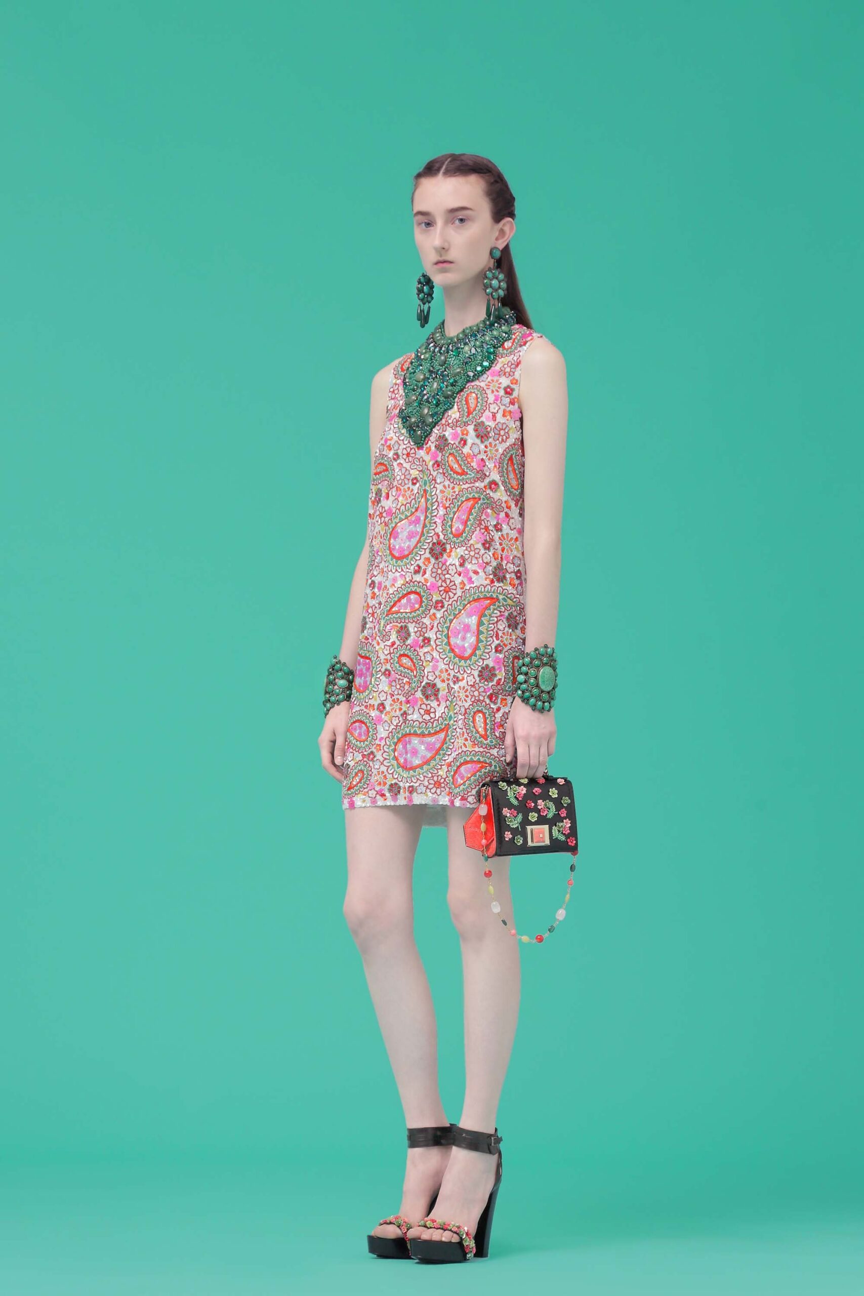 pink printed sleeveless dress