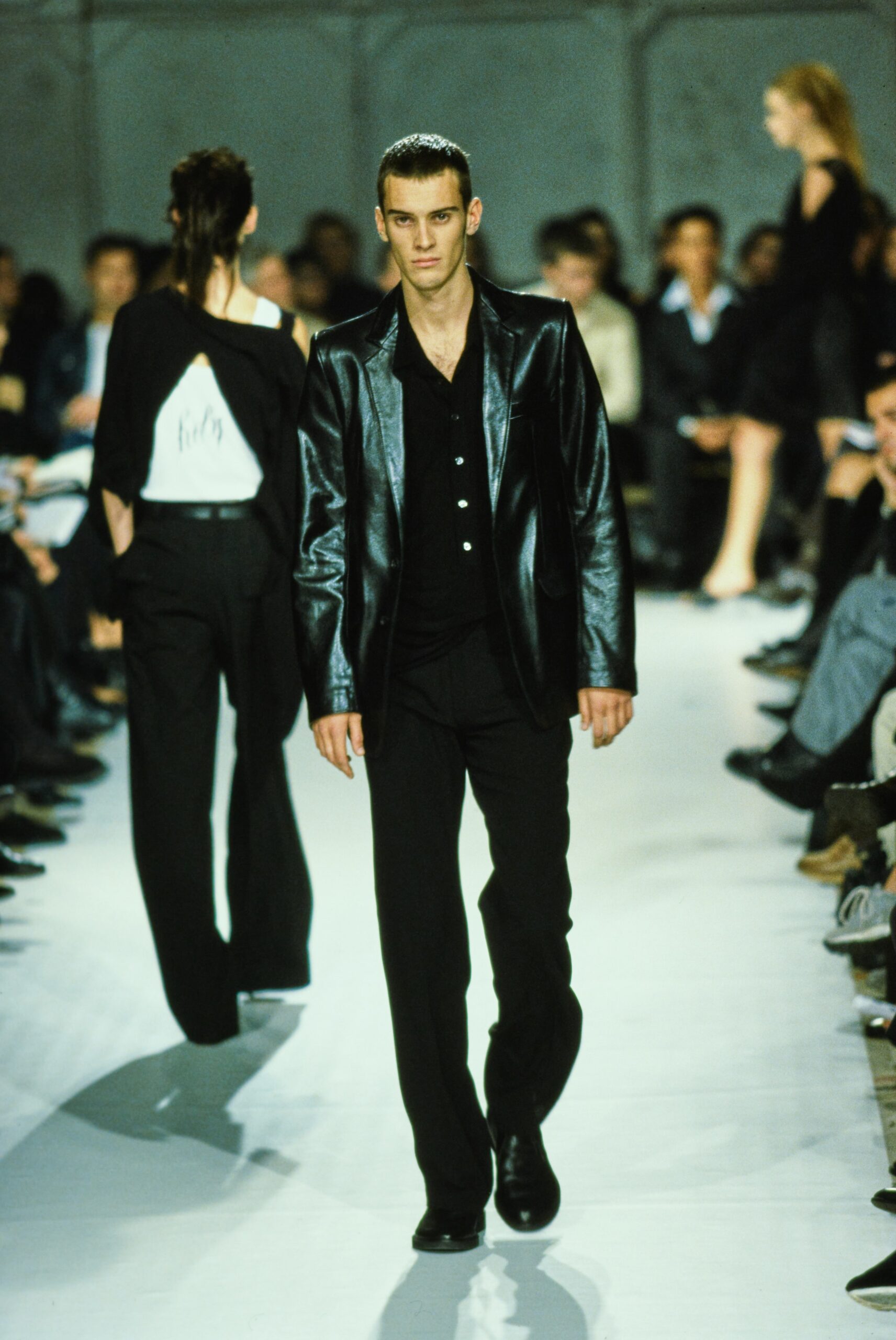 black leather jacket with fitted shirt