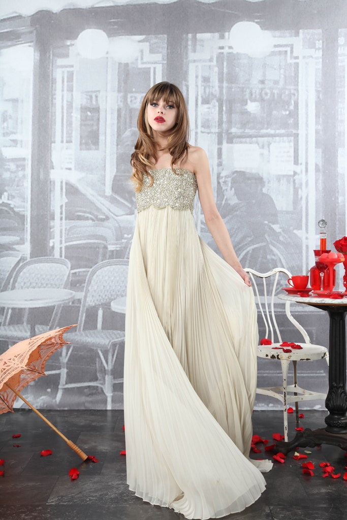 ivory silk pleated gown