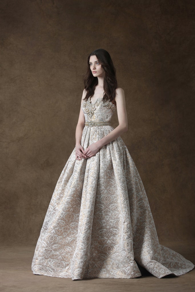 beige gold embellished gown