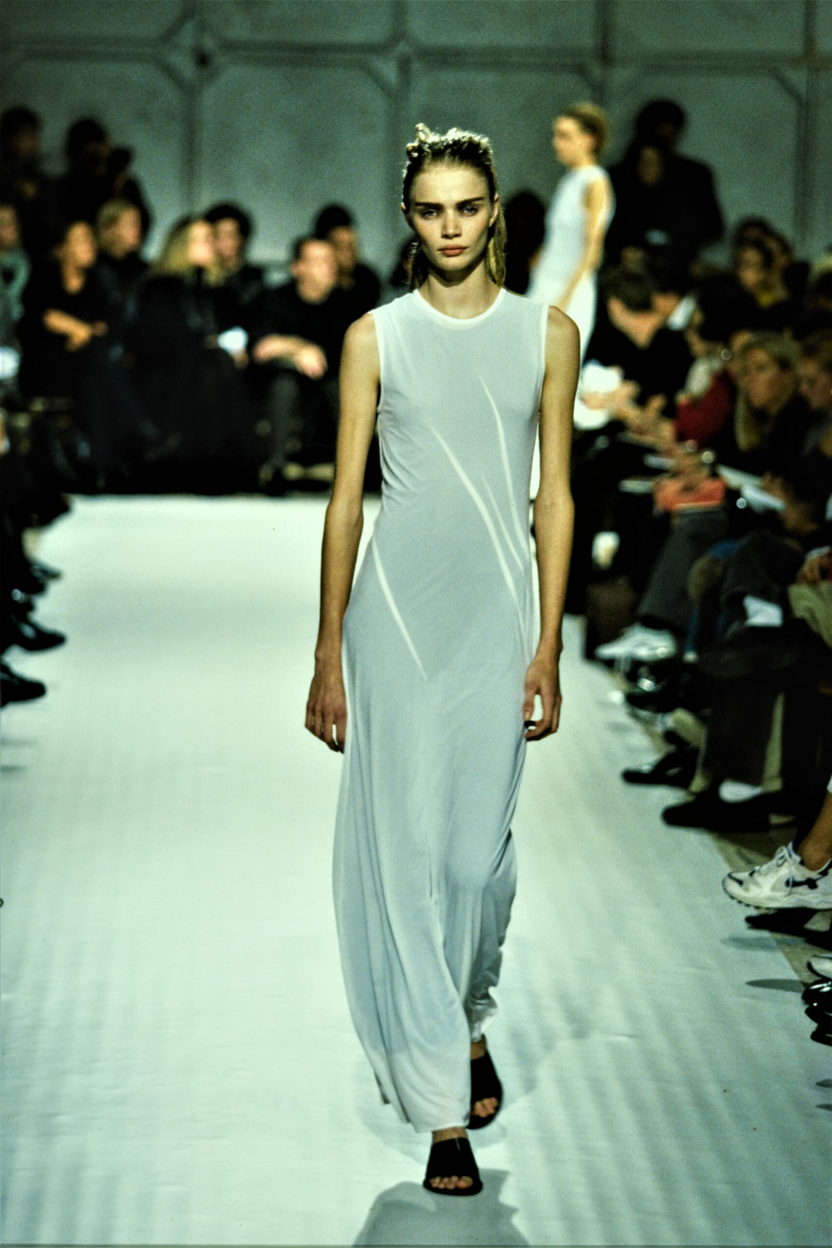 white silk sleeveless dress