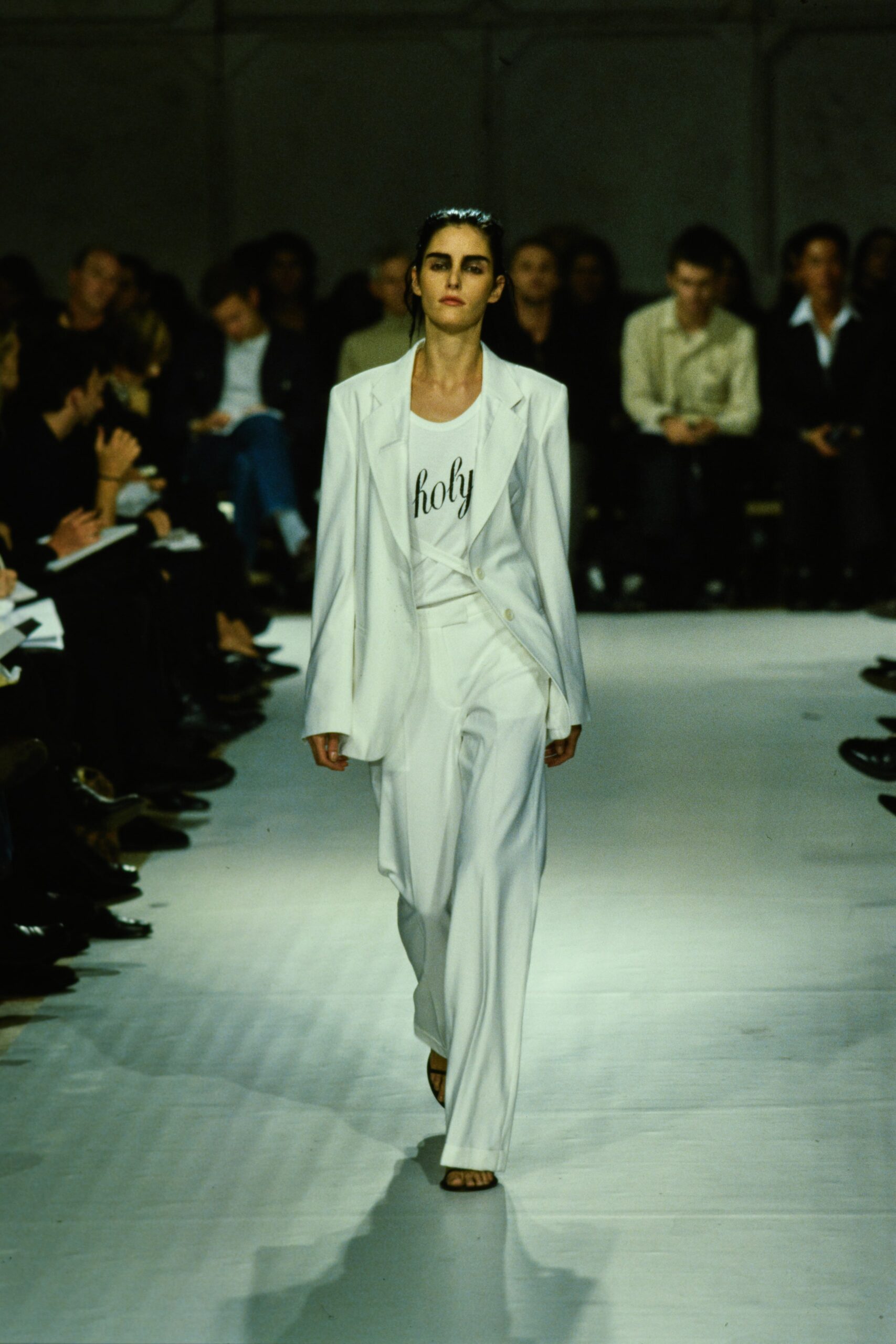 white tailored suit with fitted top