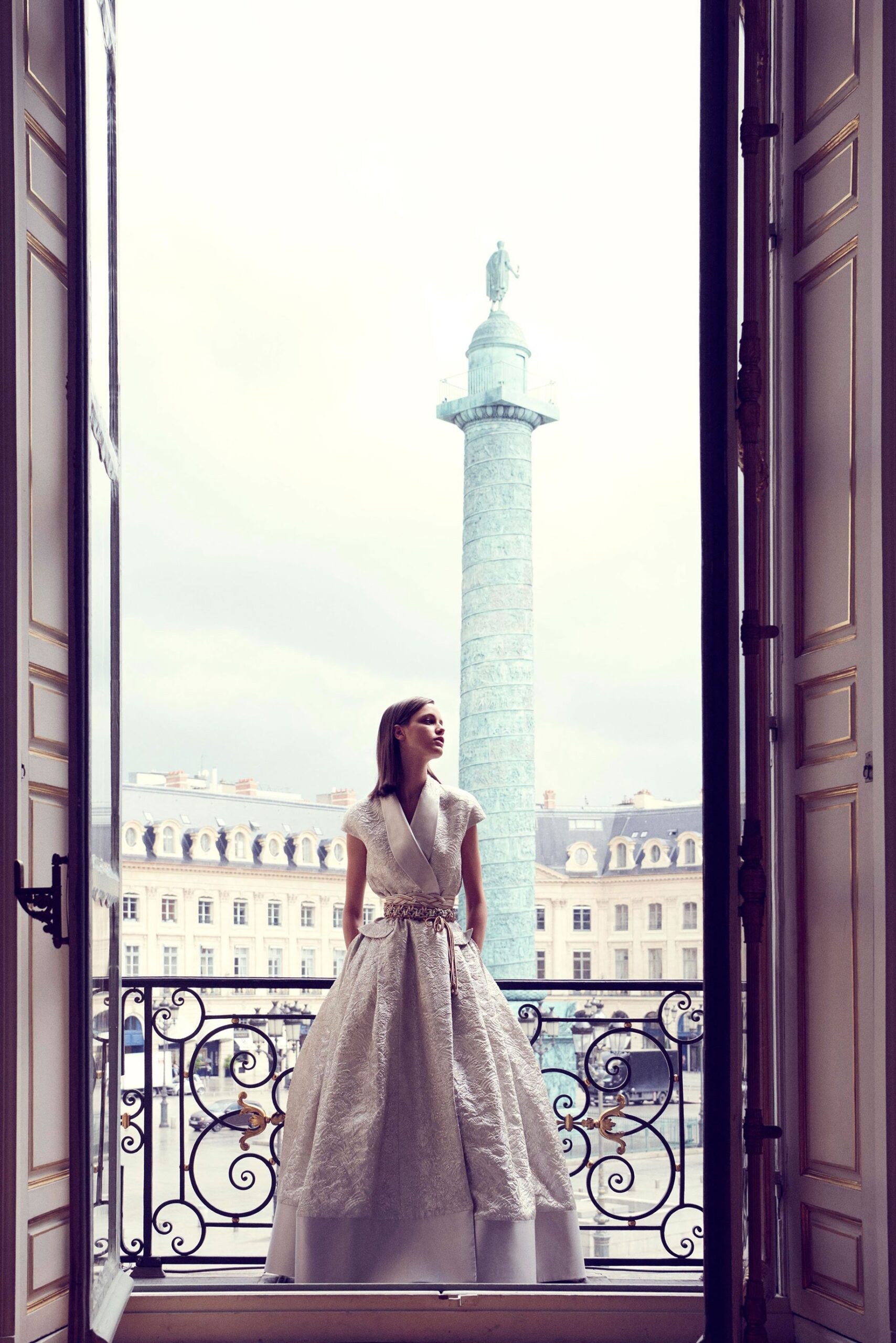 white silk sleeveless gown