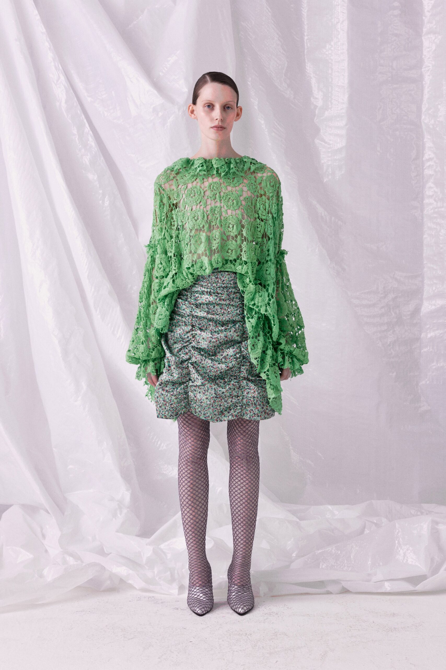 green lace sleeveless high-neck relaxed layered fringed top