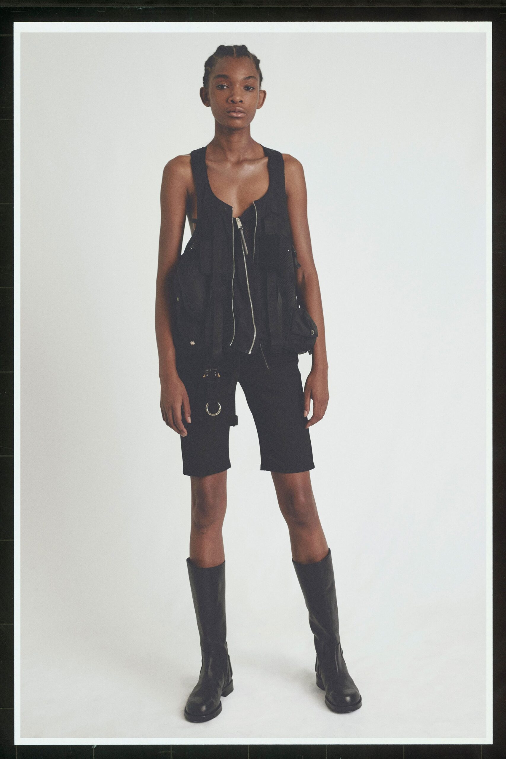 black fitted top and shorts