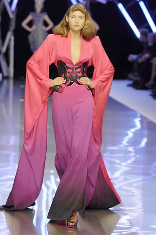 pink and purple silk gown with corset