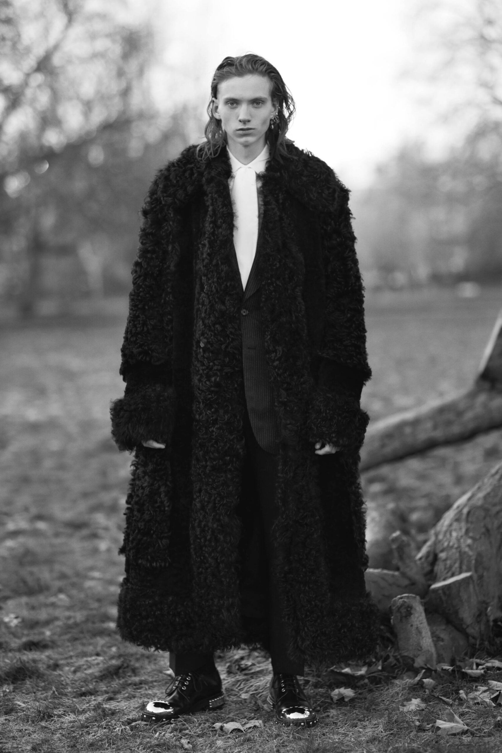 black fur oversized layered coat