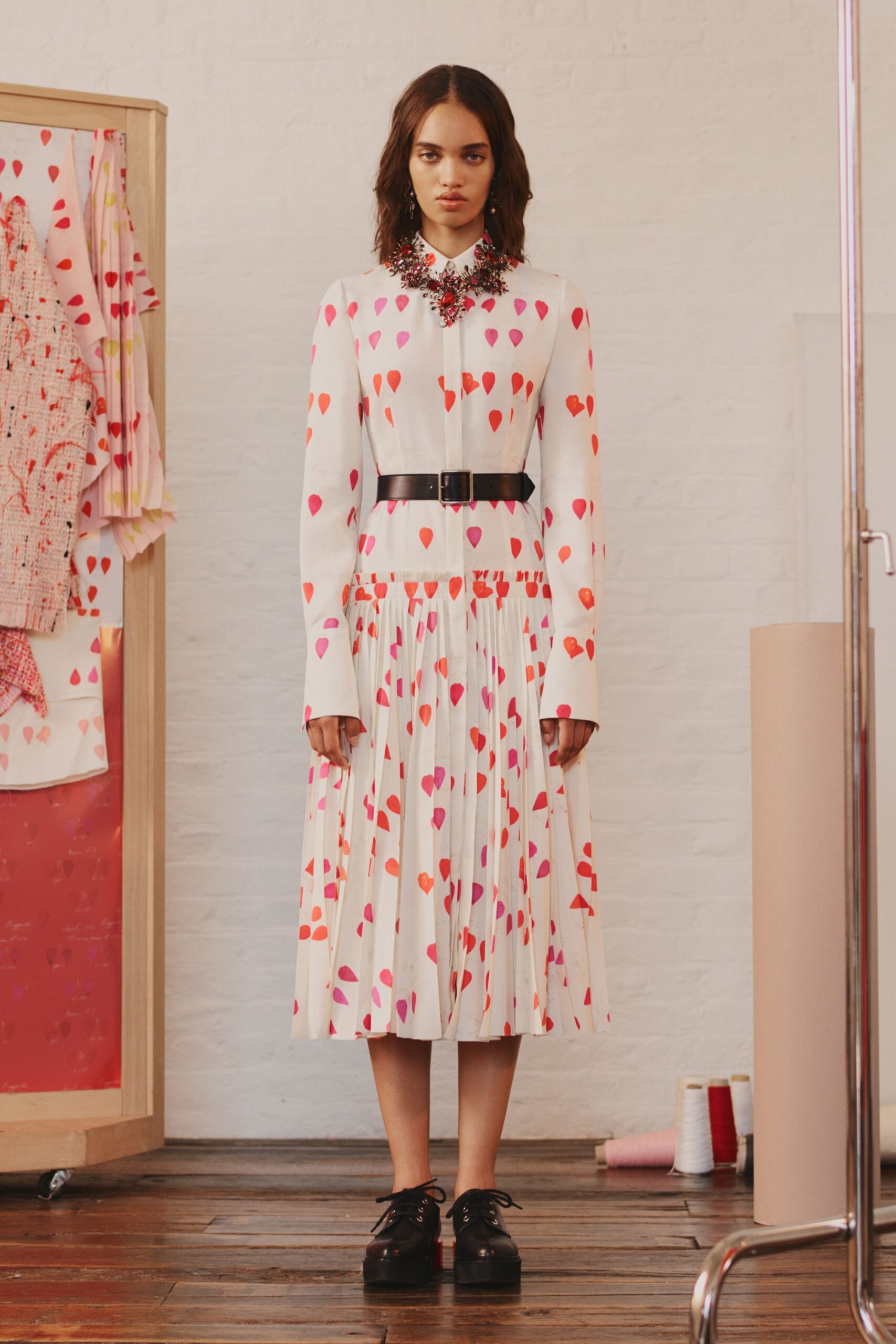 white red printed midi dress with belt
