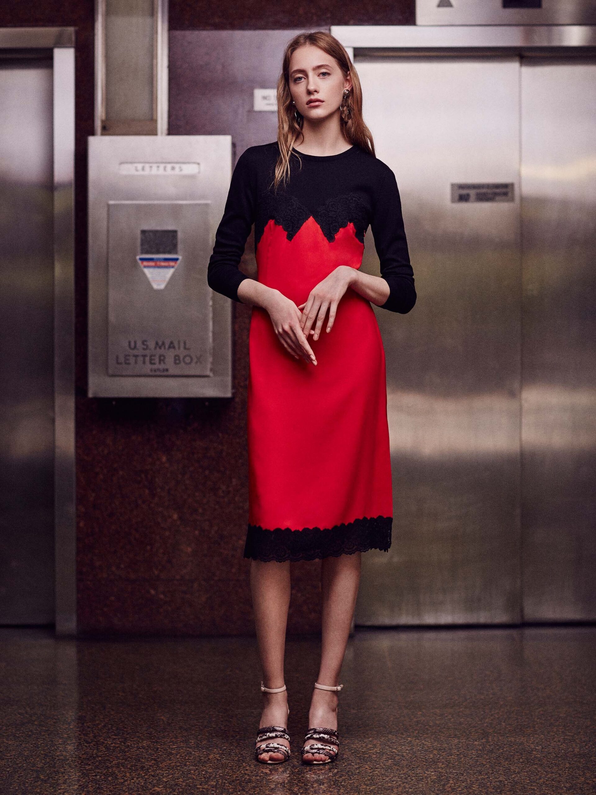 red and black silk dress
