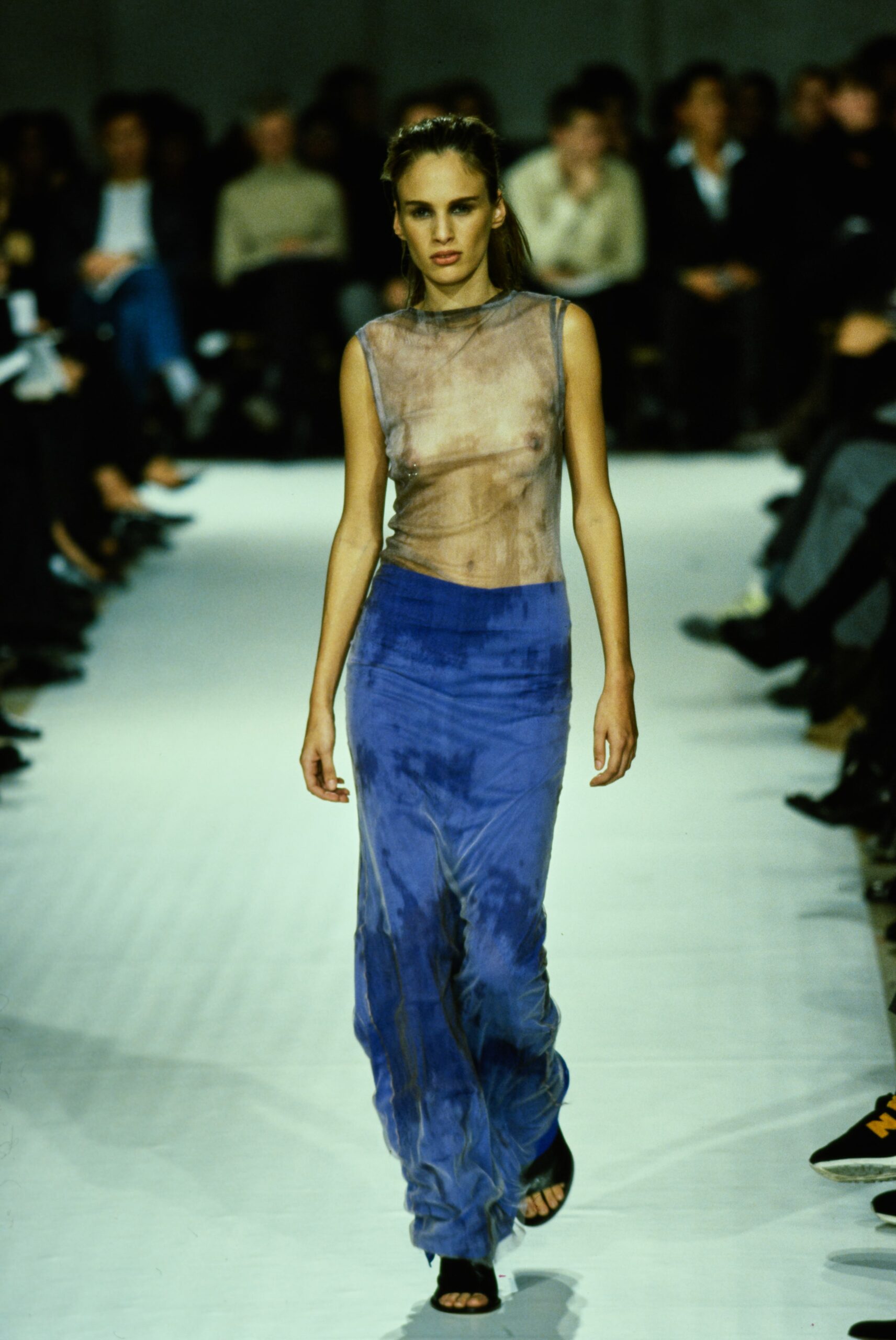 sheer blue silk top and skirt