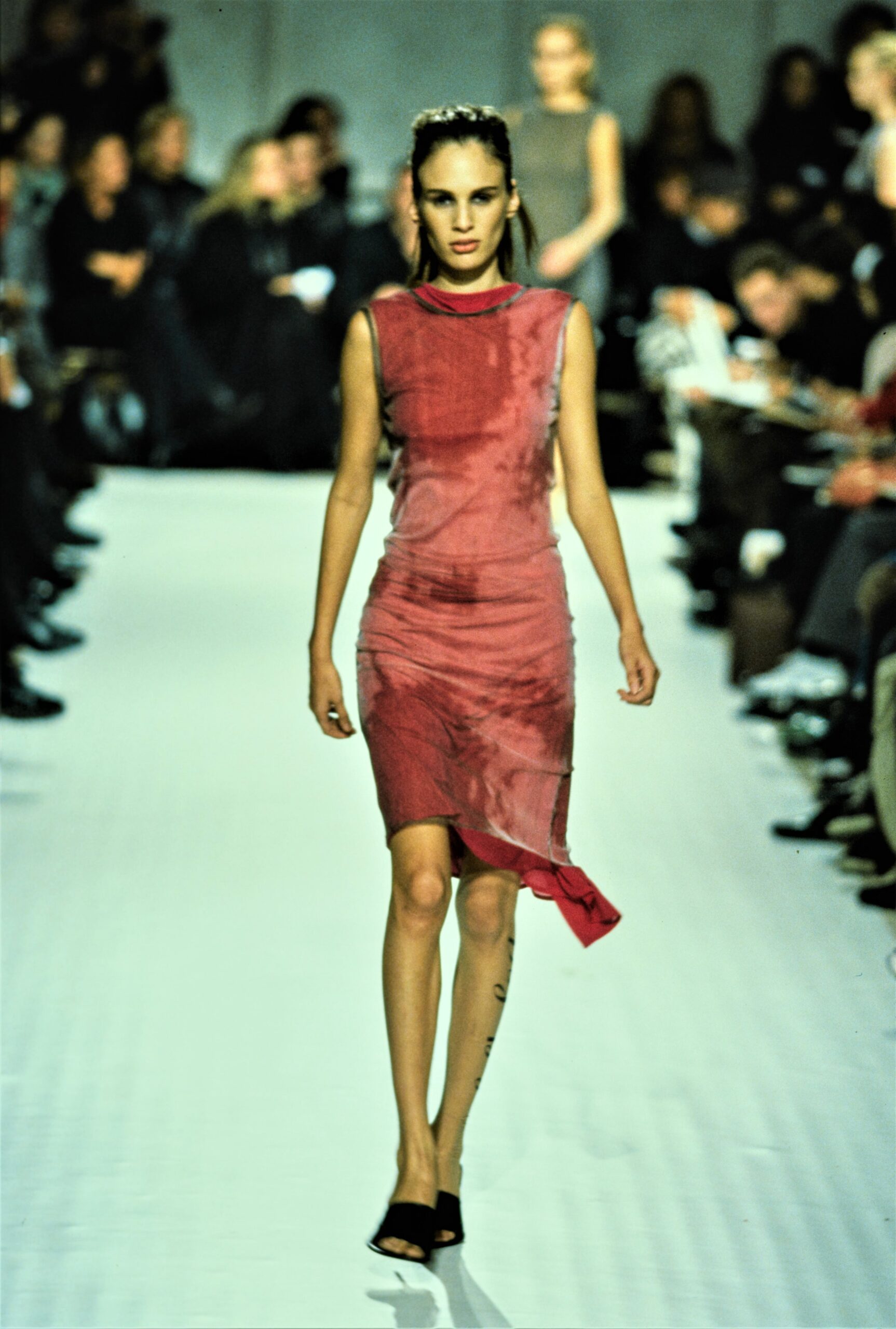 red silk sleeveless dress