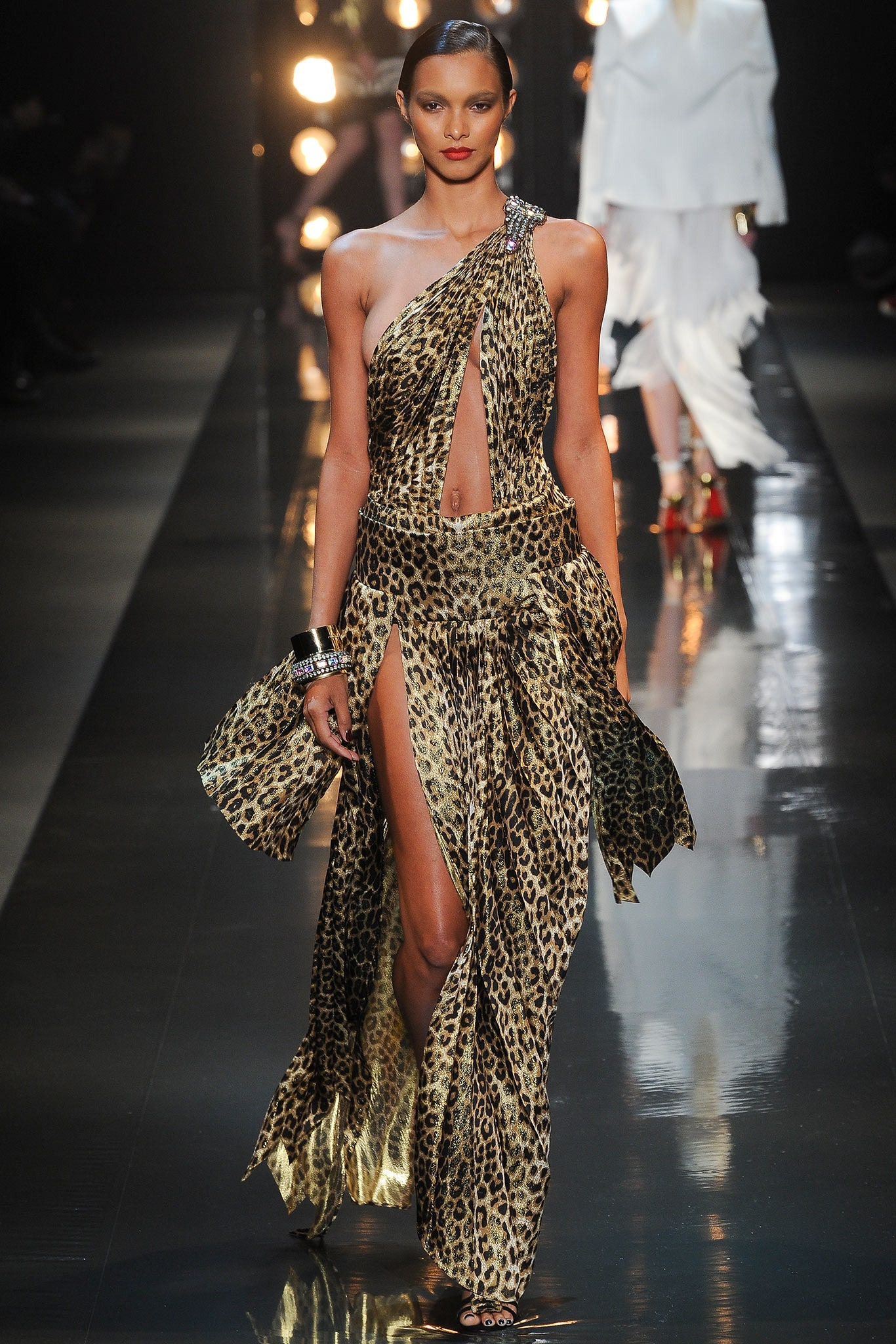 brown gold animal-print gown