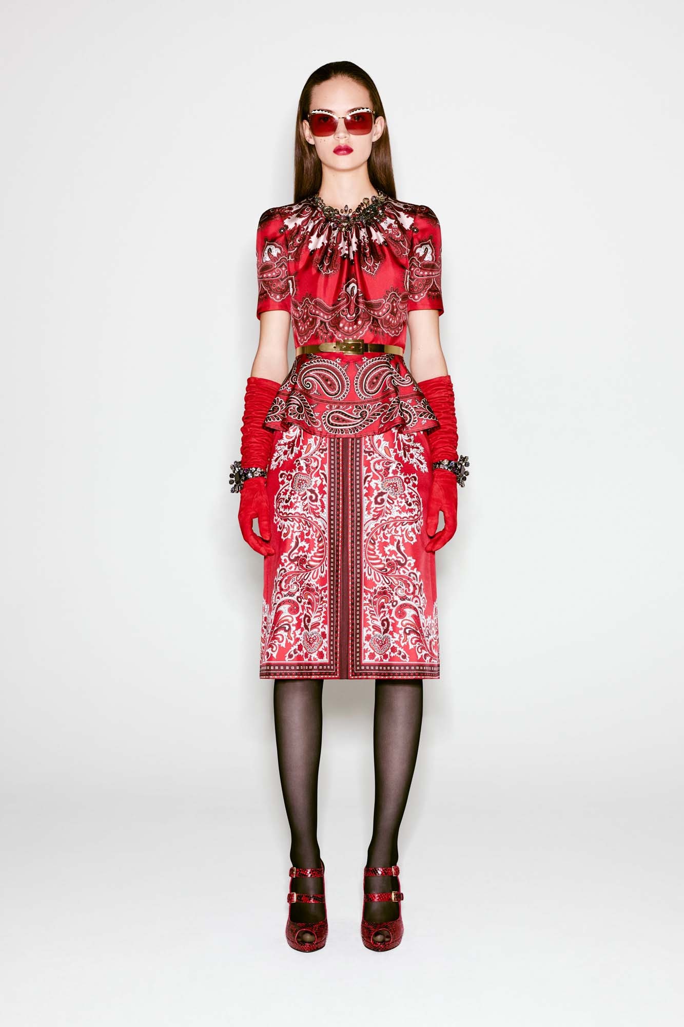 red printed midi dress