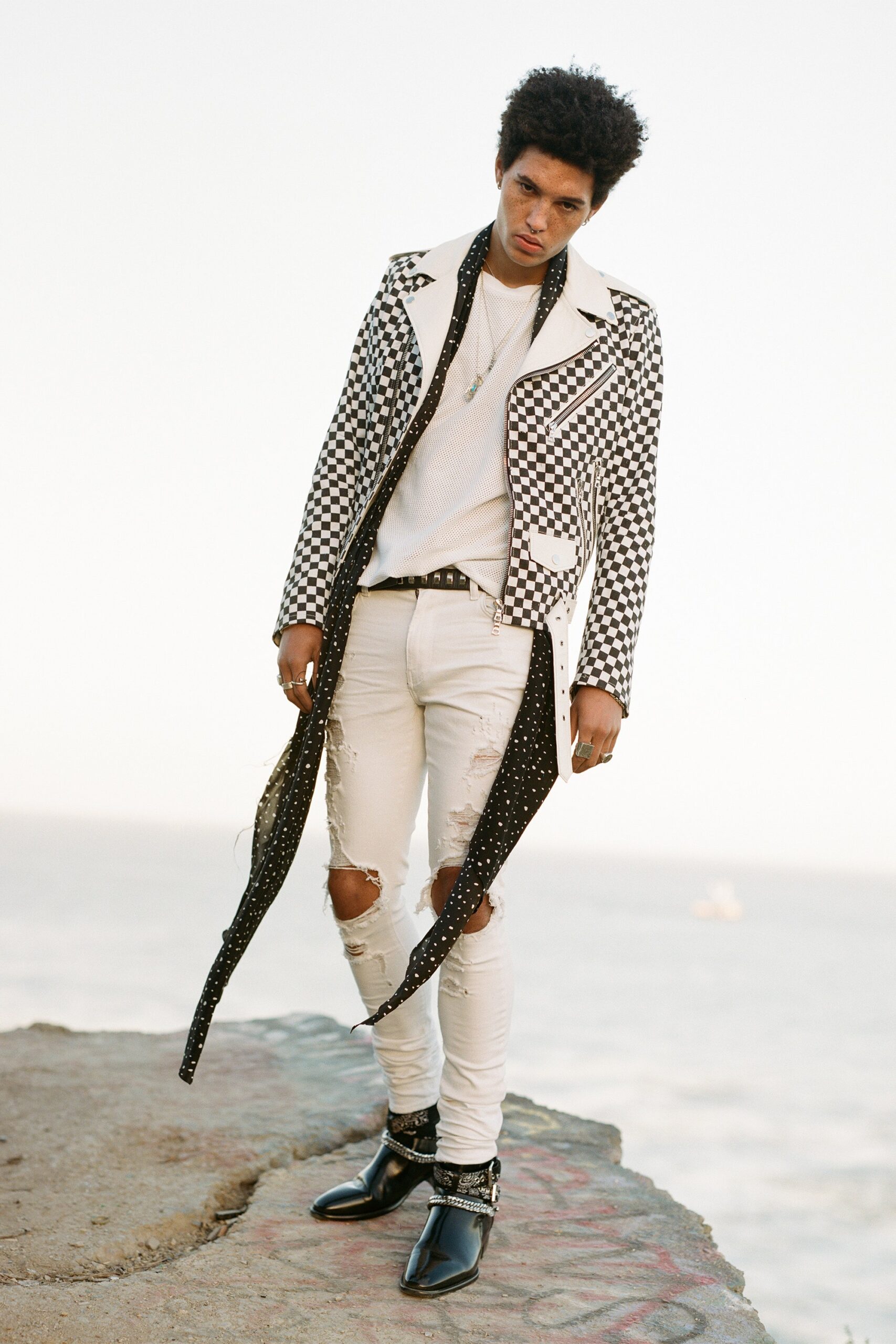 black and white checkered leather jacket