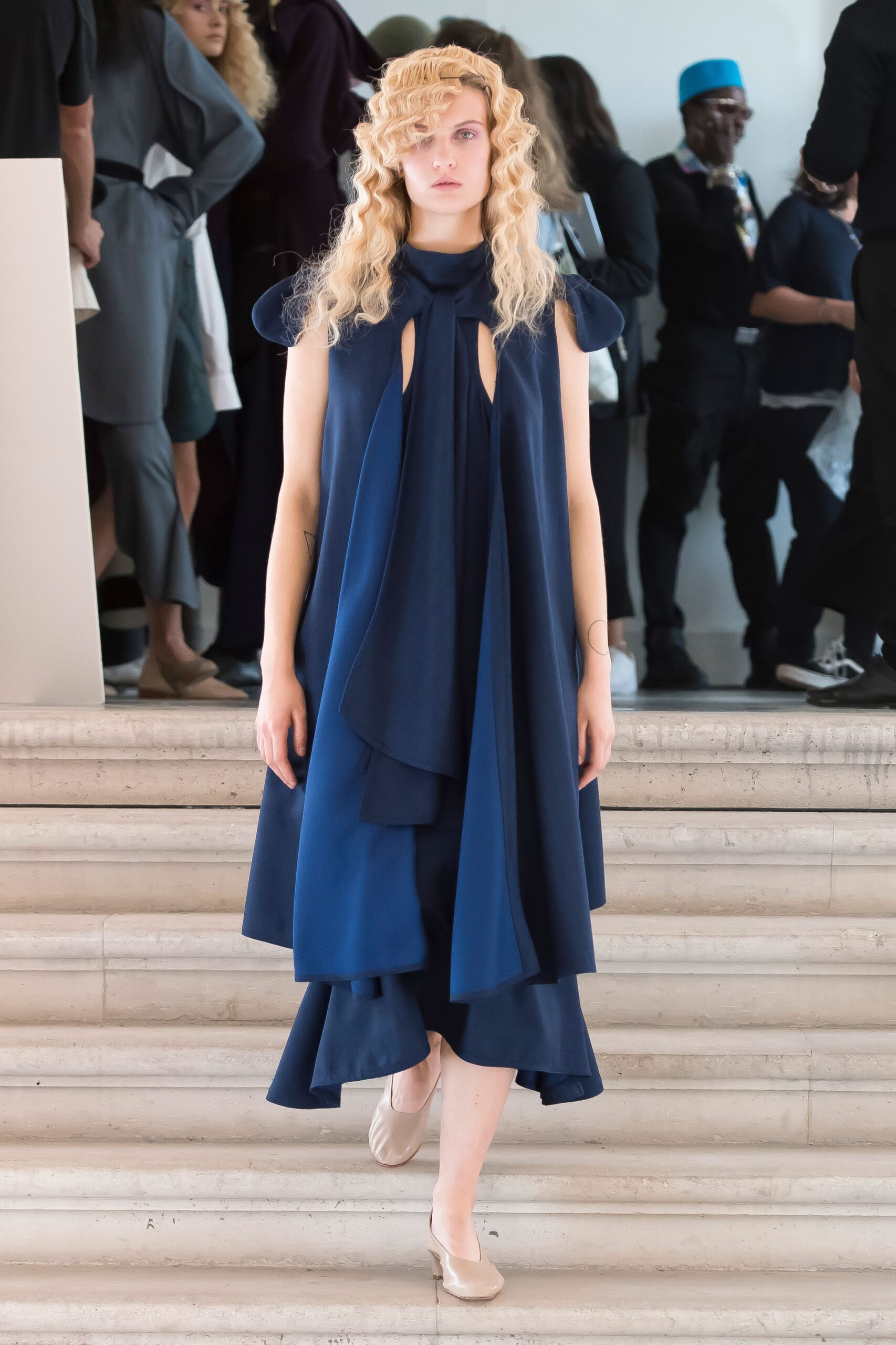 blue silk sleeveless dress