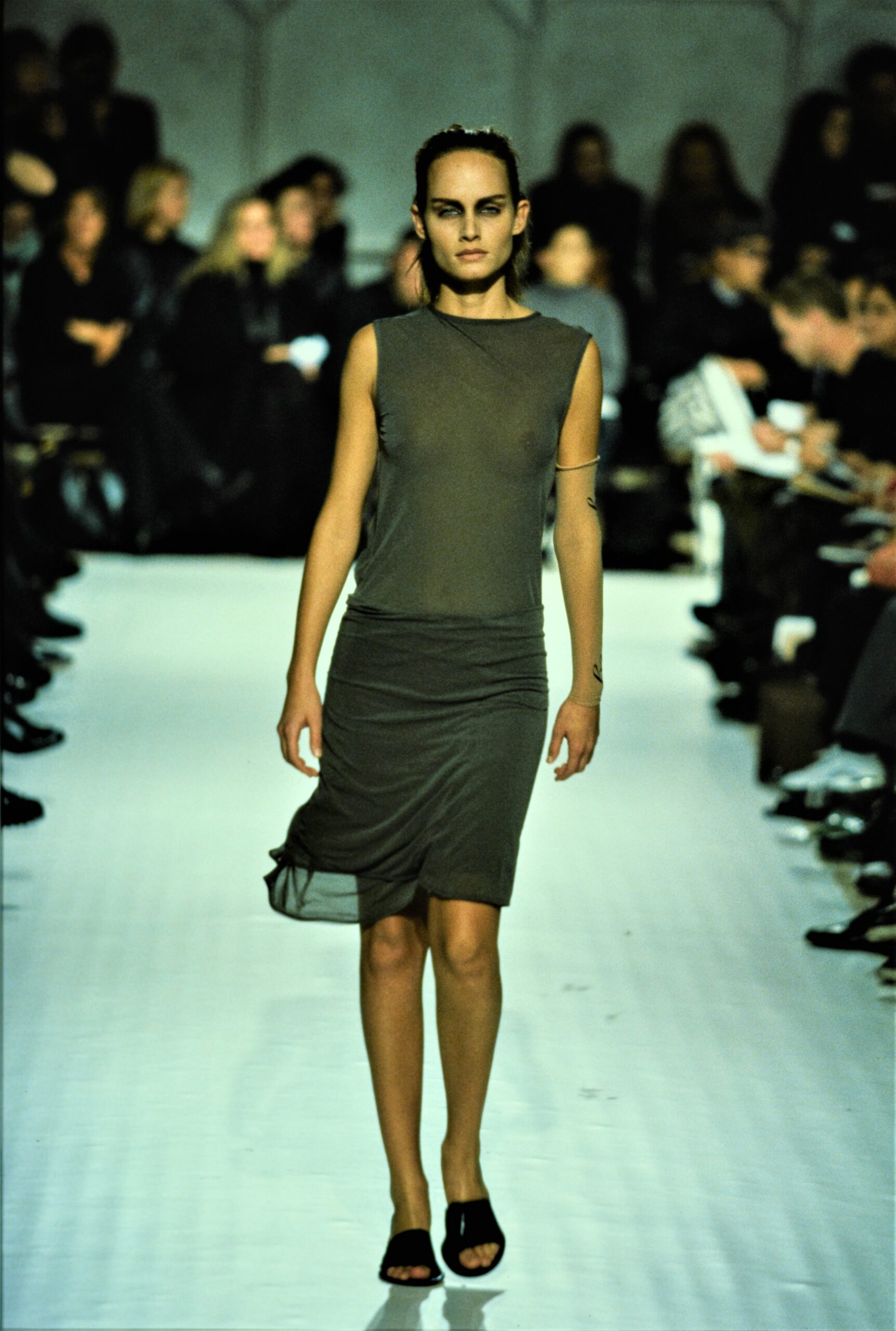 gray silk sleeveless dress