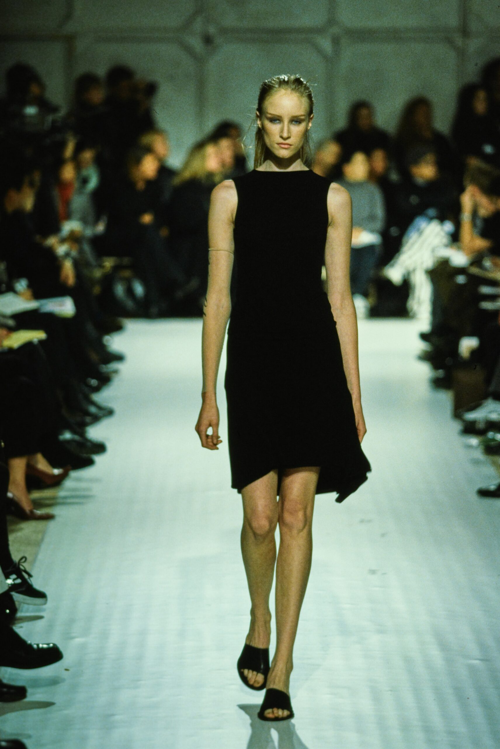 black silk sleeveless asymmetric dress