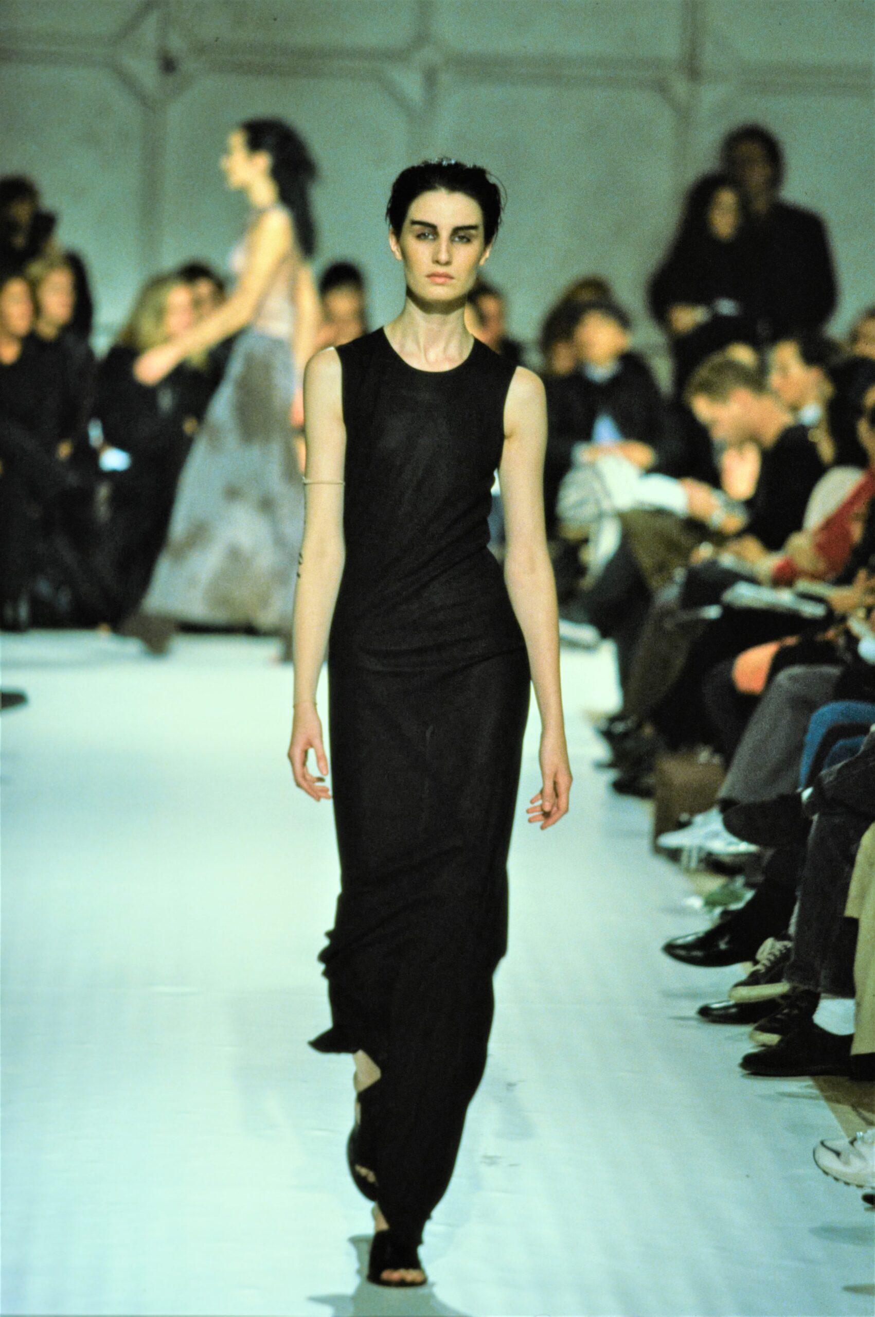 black silk sleeveless dress