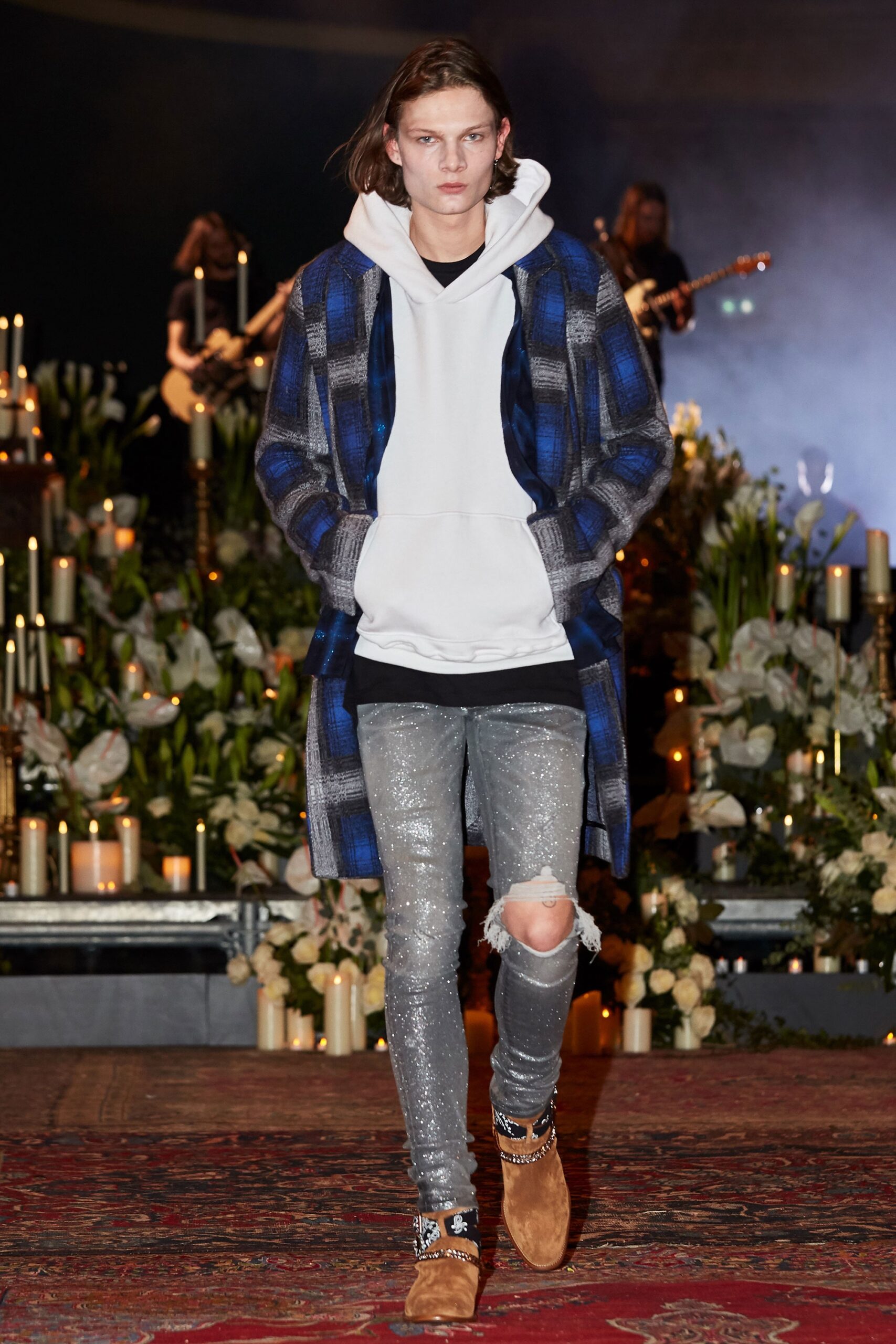 gray denim fitted distressed pants