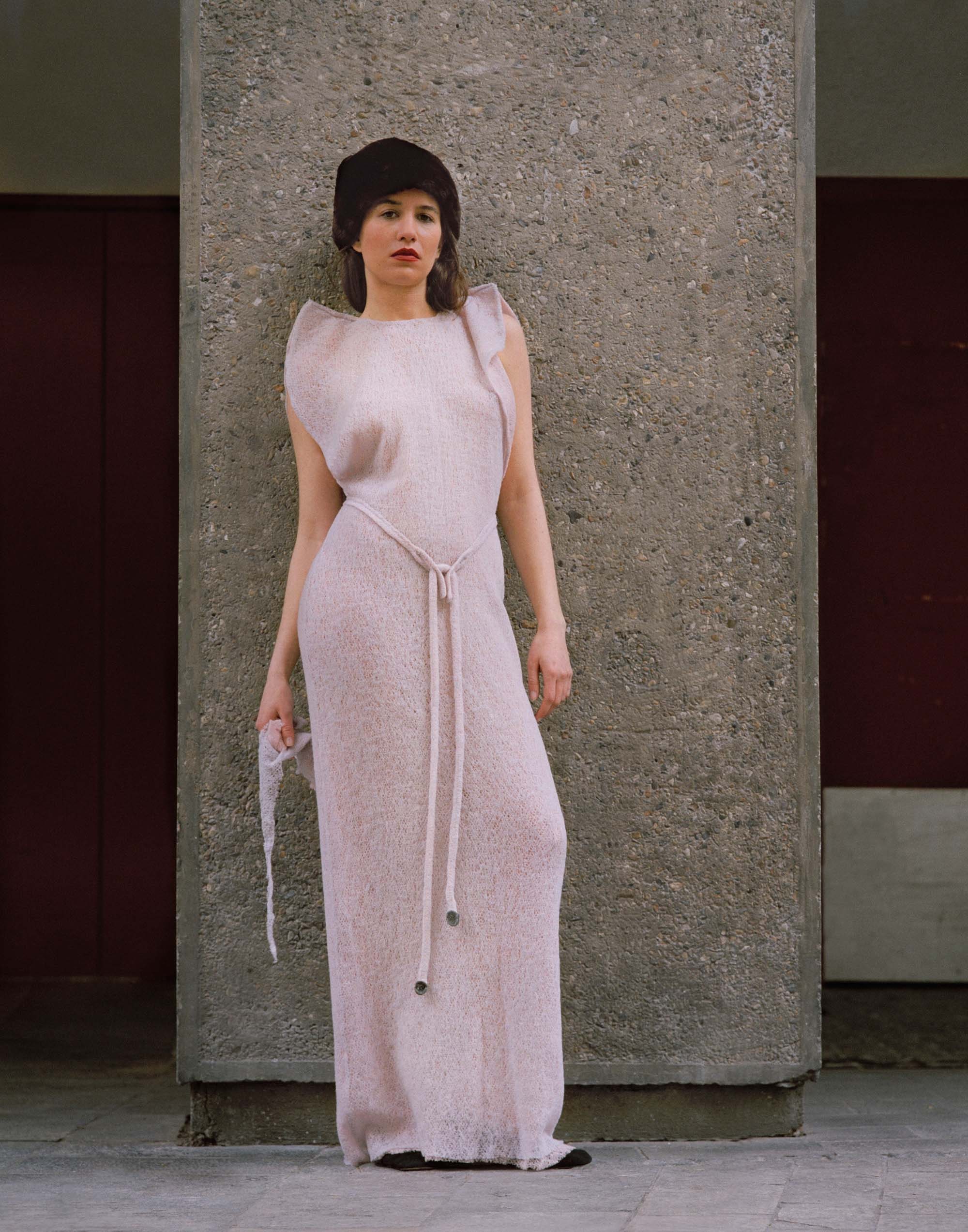 fitted pink silk maxi dress