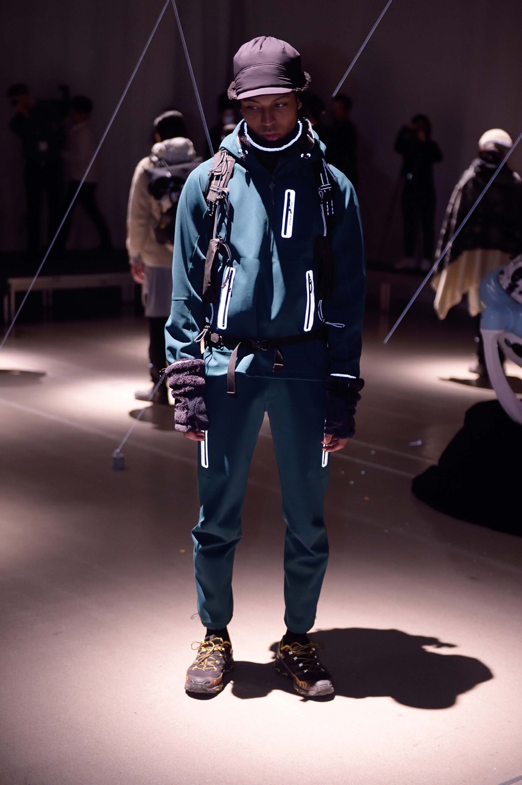green fitted jacket and pants