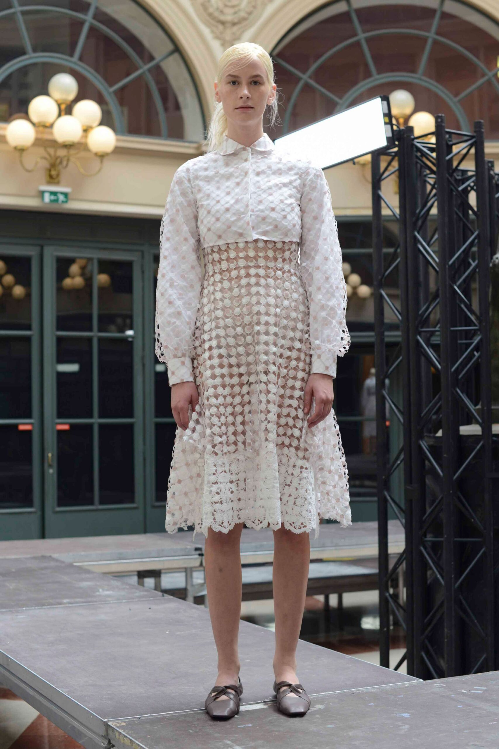 white fitted pleated dress